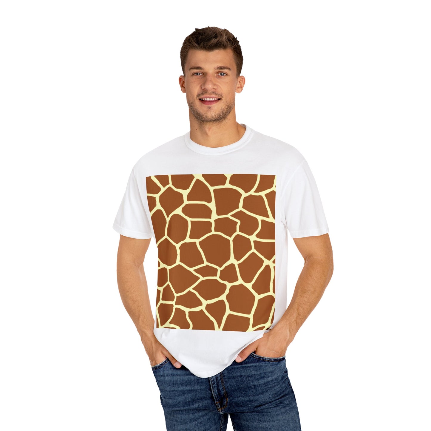 Unisex Giraffe Print Garment-Dyed T-Shirt - Animal Lover Tee