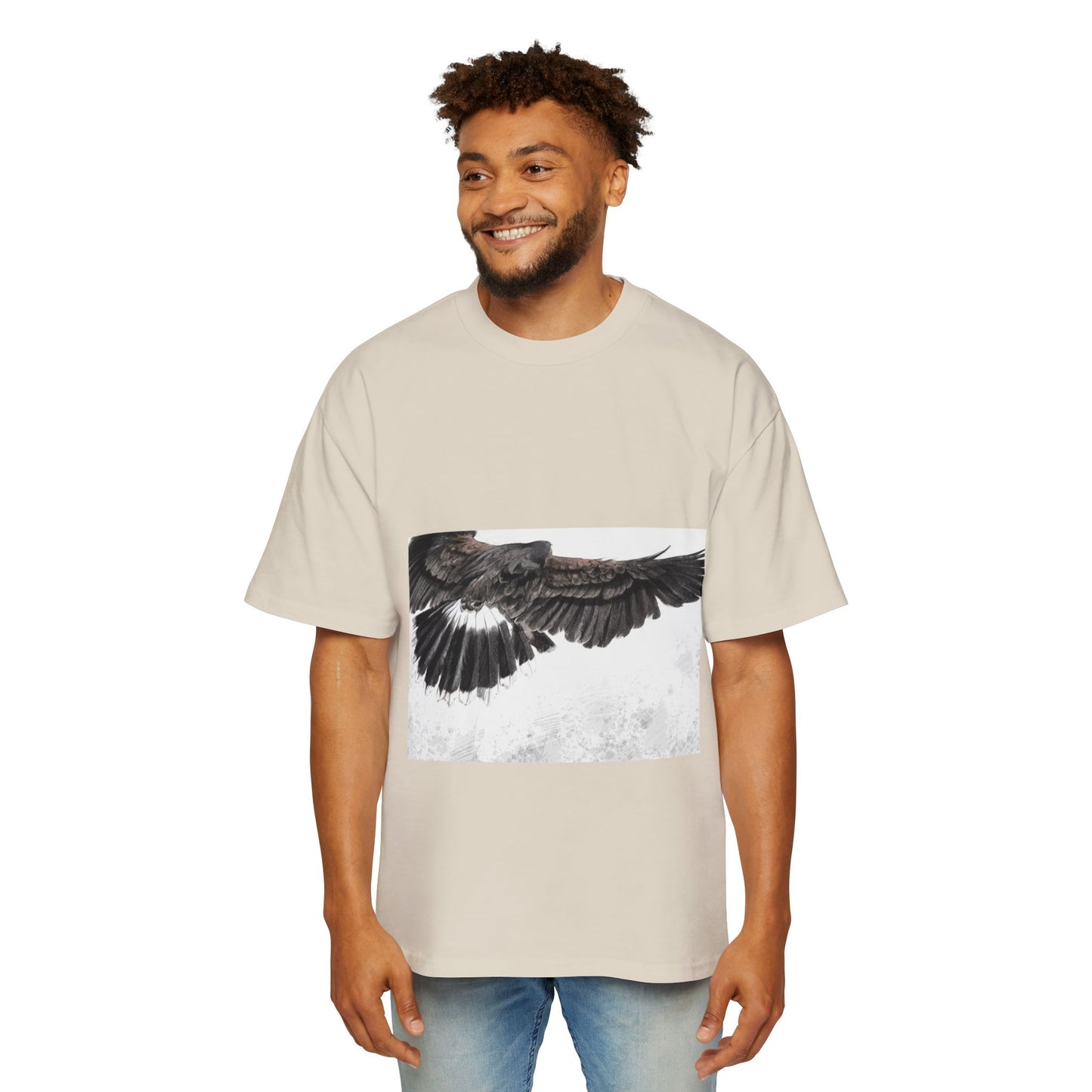 Men's Heavy Oversized Tee - Bold Eagle and Skull Print