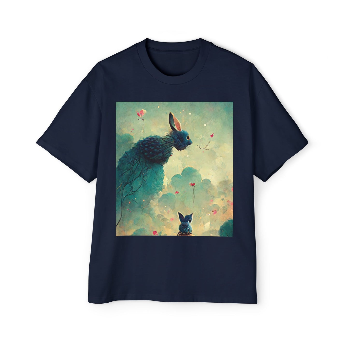 Whimsical Rabbit Oversized Tee for Men - Fantasy Art Shirt