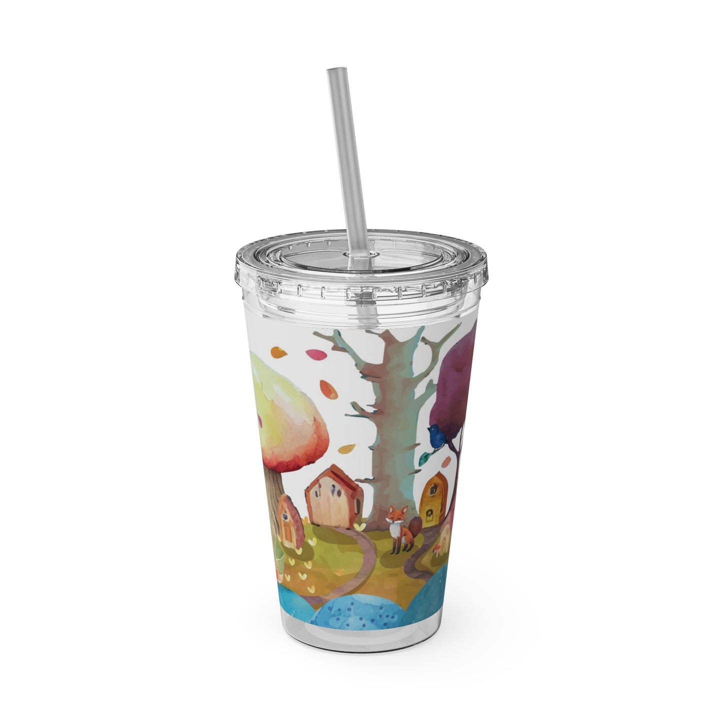 Sunsplash Tumbler with Straw - 16oz Colorful Nature Design for Outdoor Adventures