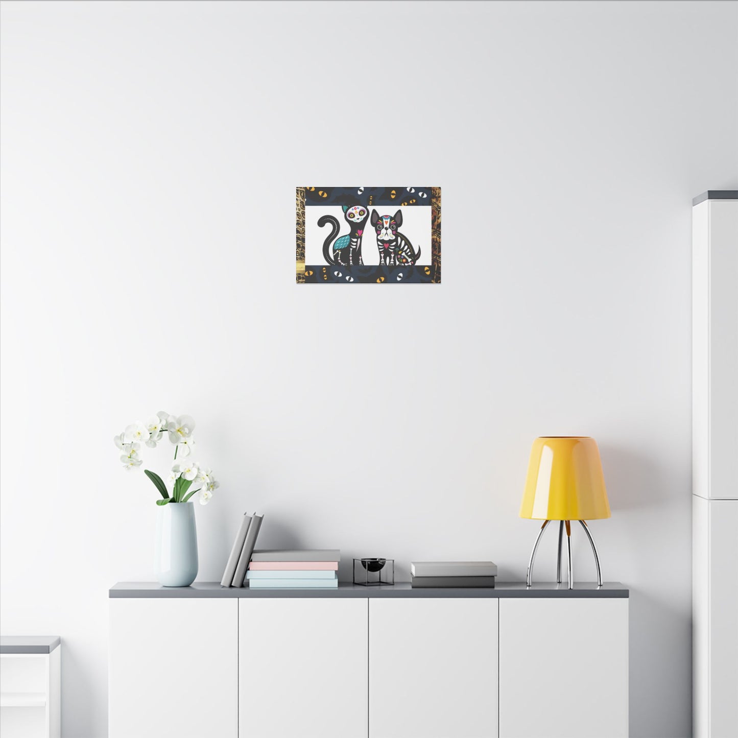 Day of the Dead Pet Canvas Art - Colorful Cat and Dog Wall Decor