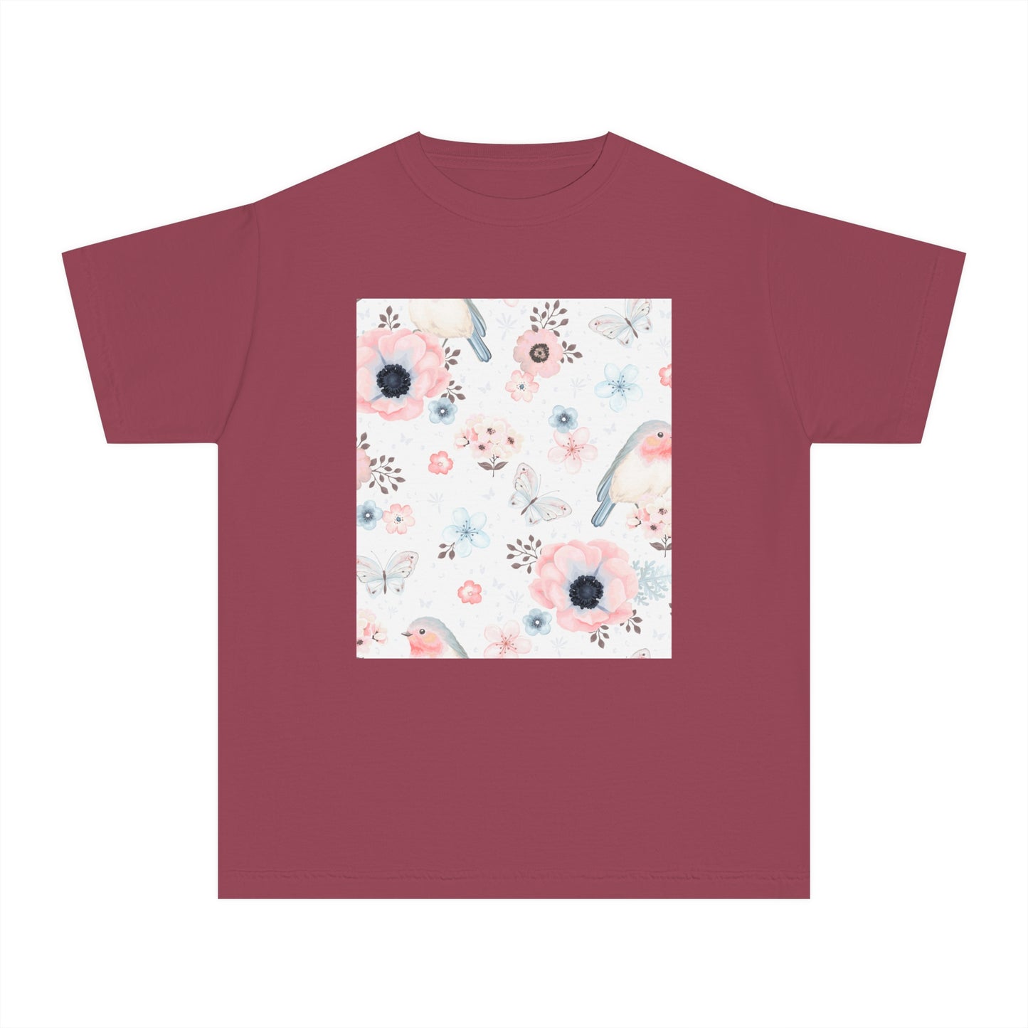 Floral Bird Youth Tee - Soft Midweight T-Shirt for Nature Lovers