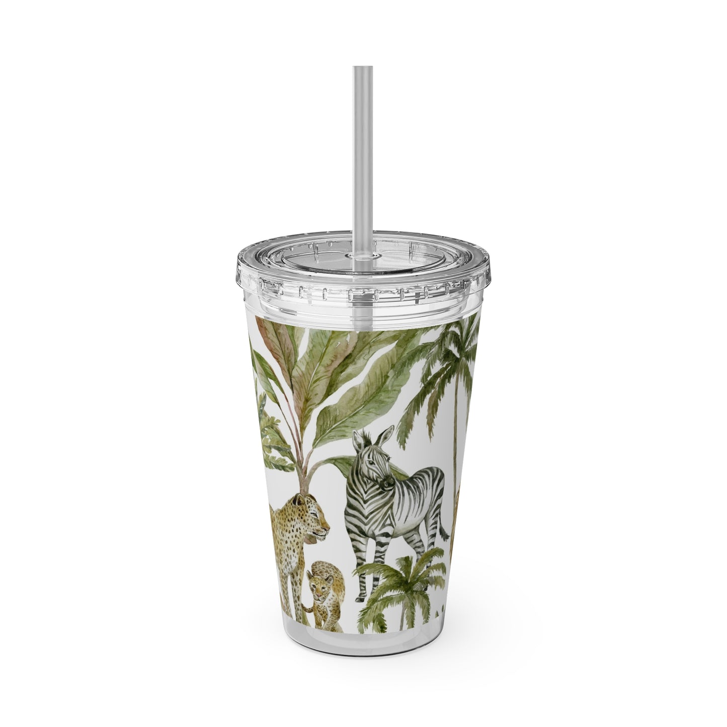Sunsplash Jungle Tumbler with Straw - 16oz Tropical Wildlife Drinkware