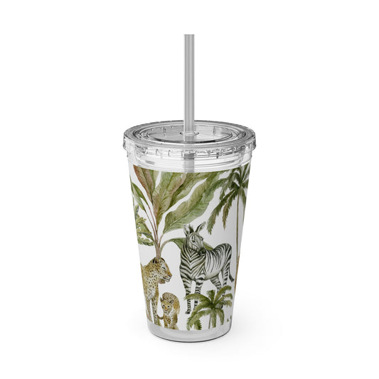 Sunsplash Jungle Tumbler with Straw - 16oz Tropical Wildlife Drinkware