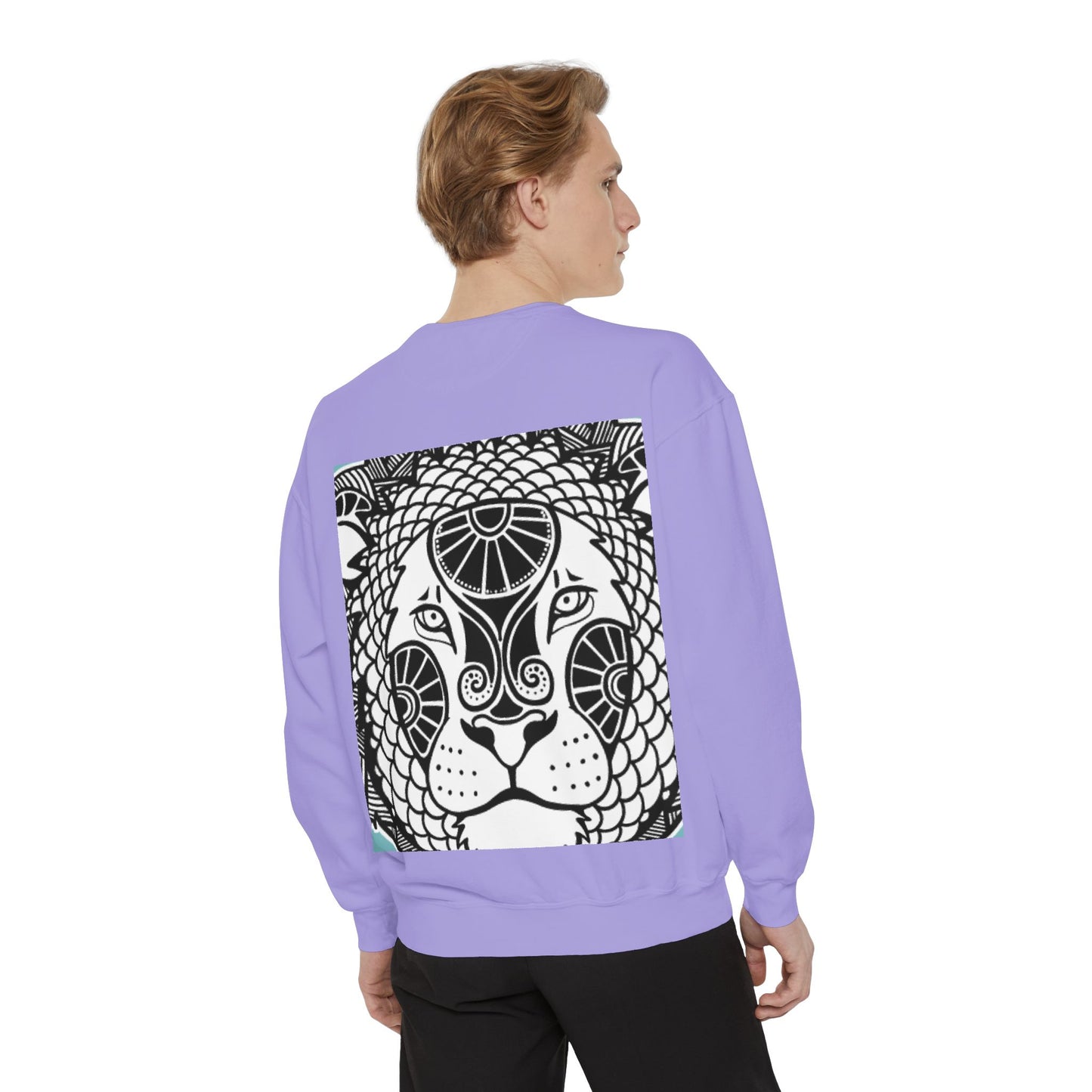 Bohemian Lion Unisex Garment-Dyed Sweatshirt - Cozy & Stylish Animal Graphic Tee for Nature Lovers