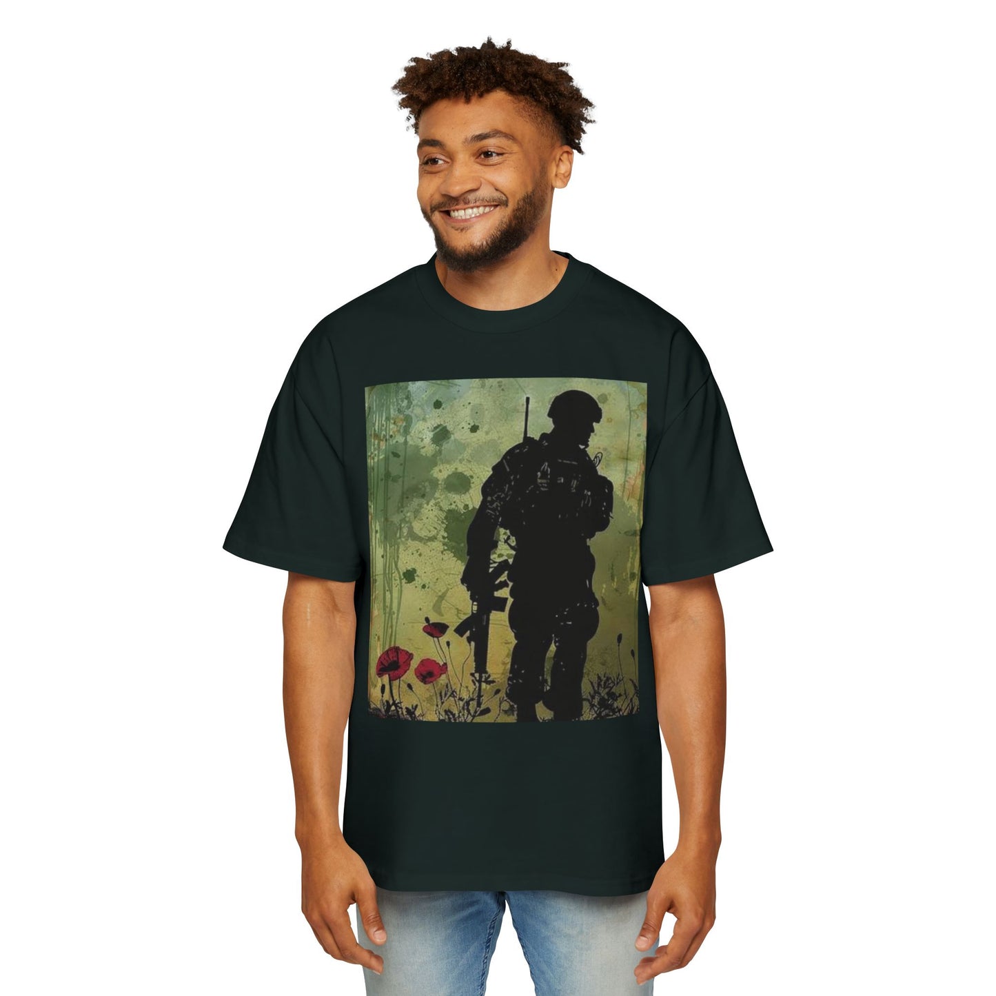 Soldier Silhouette Oversized Tee - Men's Heavy T-Shirt for Veterans and Military Enthusiasts
