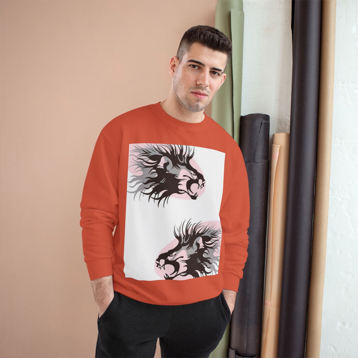 Fierce Lion Champion Sweatshirt - Bold Graphic, Unisex Casualwear