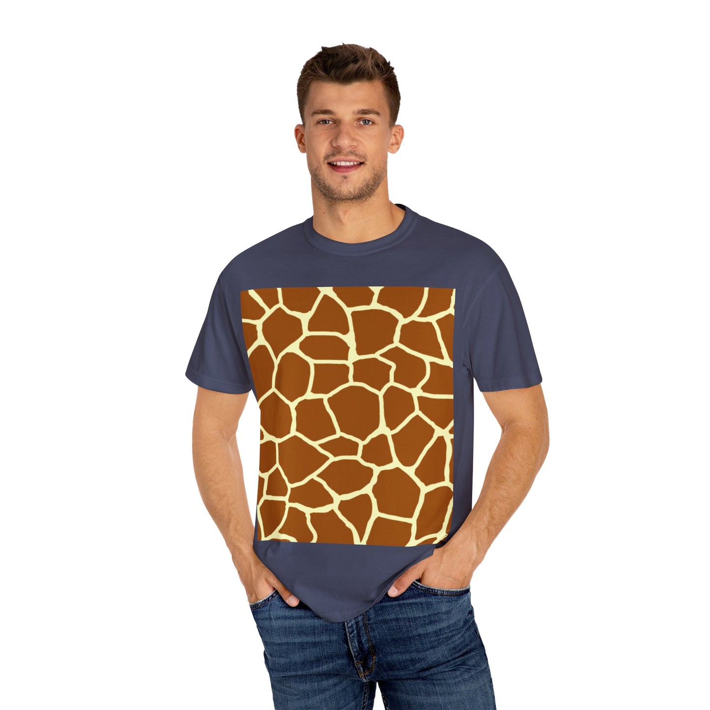 Unisex Giraffe Print Garment-Dyed T-Shirt - Animal Lover Tee