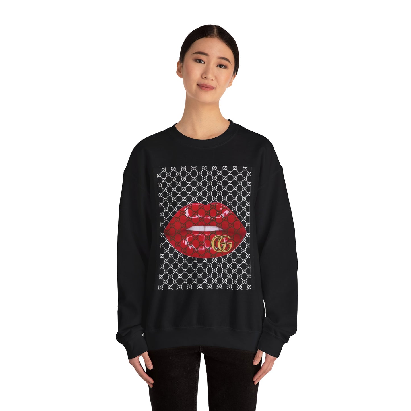 Trendy Unisex Graphic Crewneck Sweatshirt with Lip Design