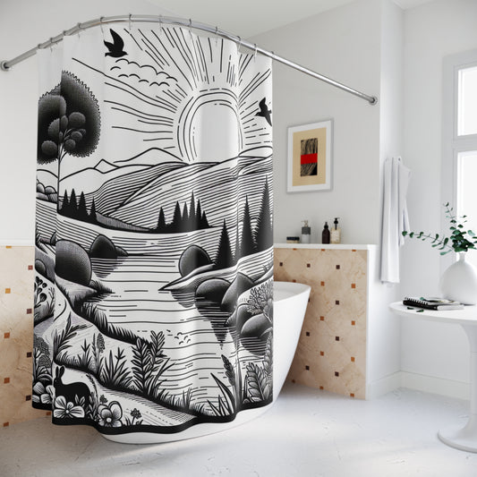 Scenic Landscape Shower Curtain - Nature-Inspired Bathroom Decor