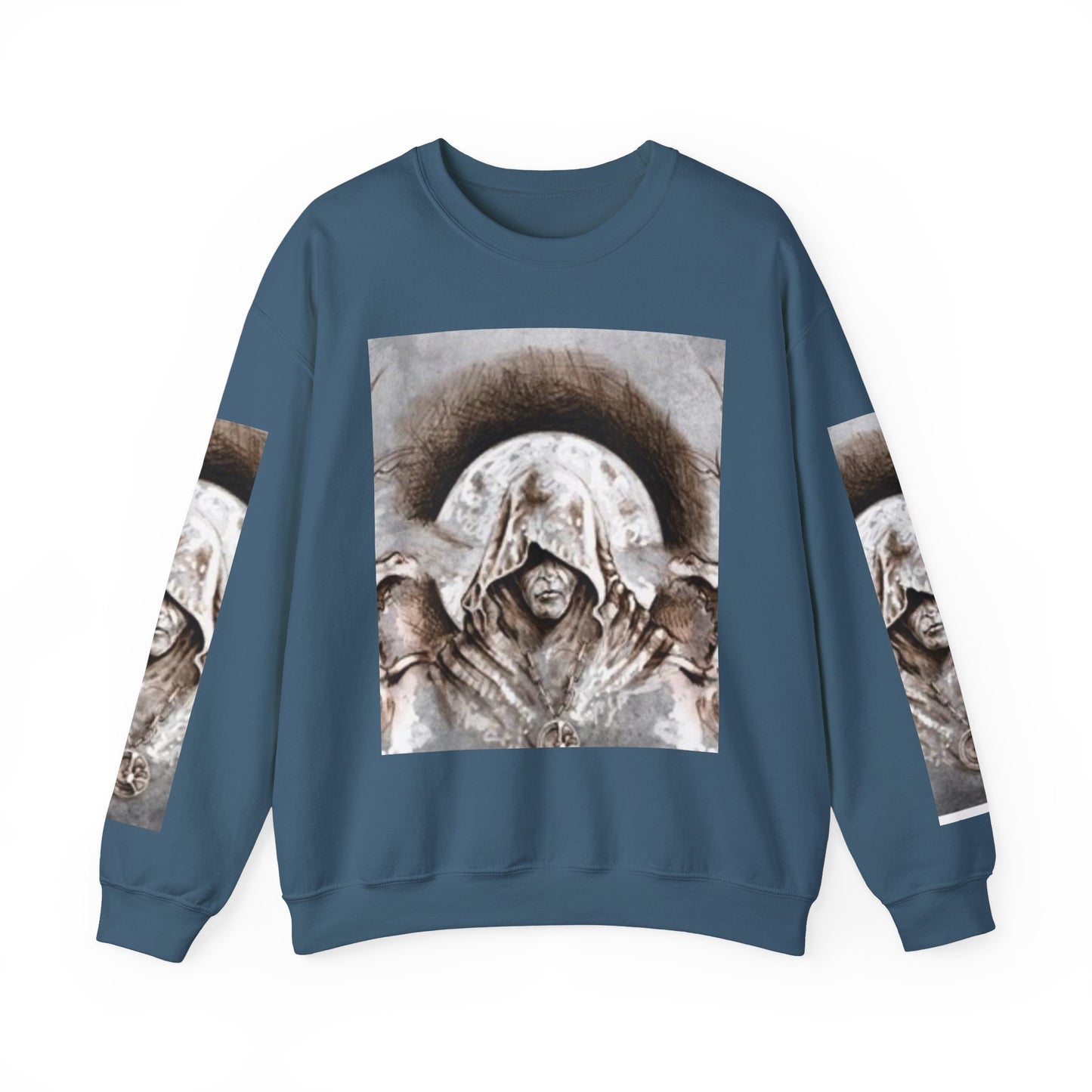 Mystical Hooded Figure Unisex Crewneck Sweatshirt - Fantasy Apparel for Dreamers