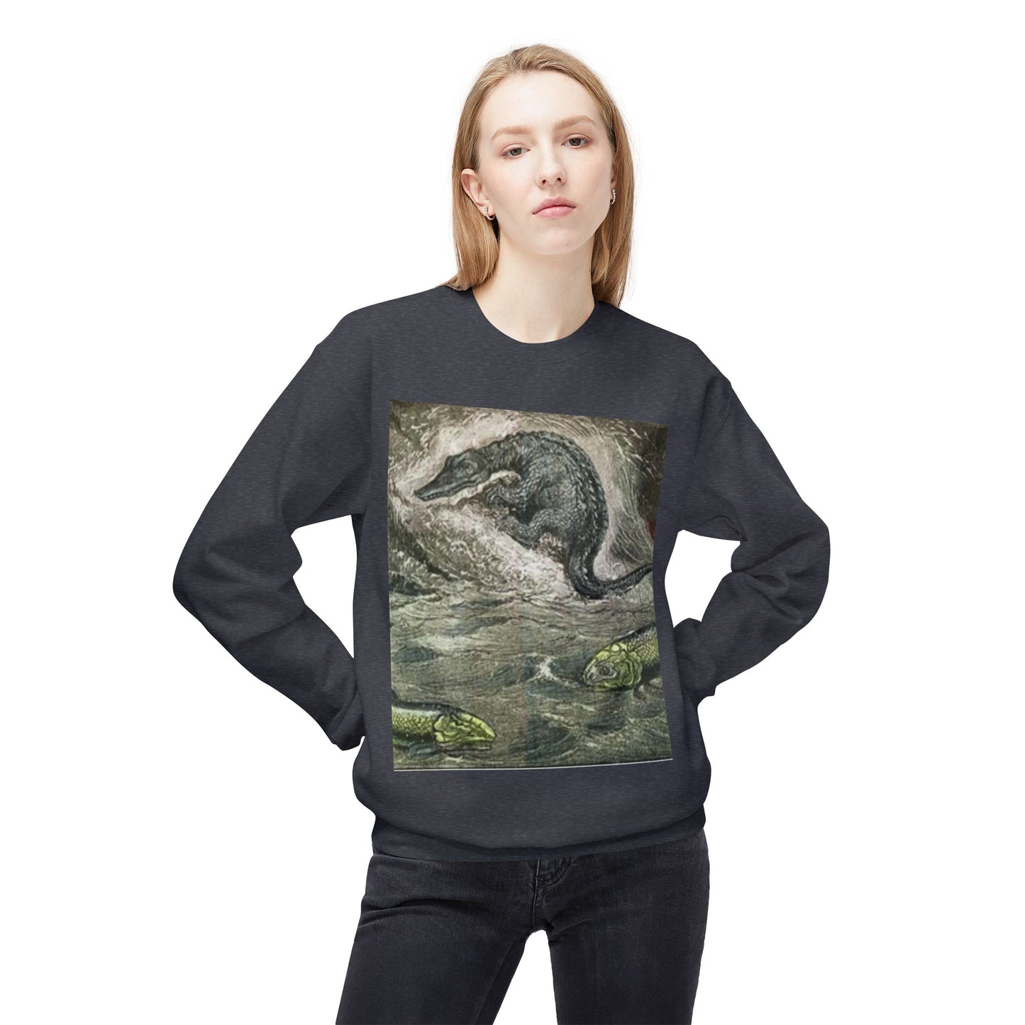 Vintage Dinosaur Art Fleece Crewneck Sweatshirt