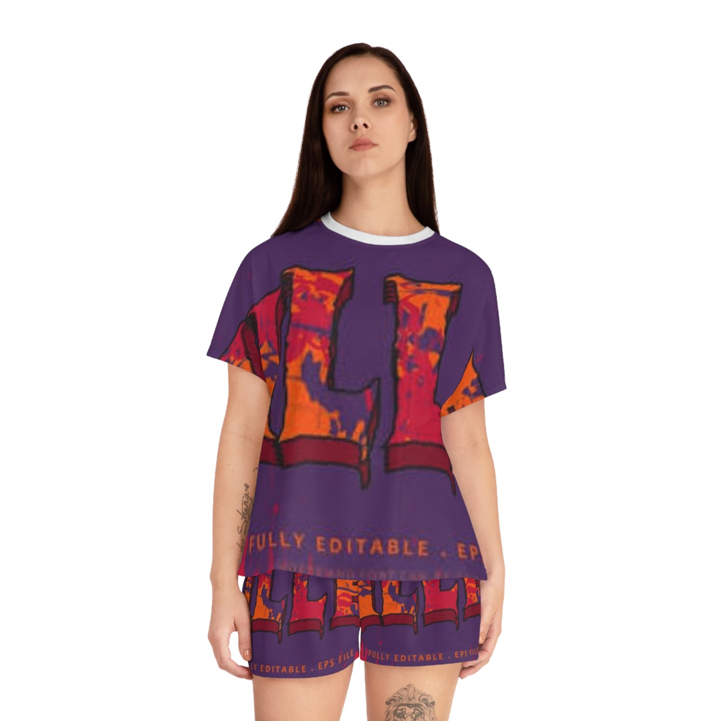 Vibrant Graphic Women’s Short Pajama Set - Bold Text Design