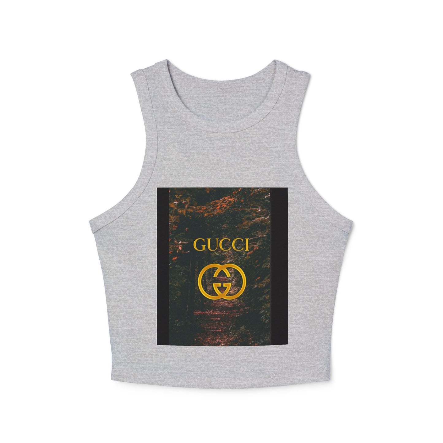 Trendy Women's Micro Rib Racer Tank Top with GUCCI Graphic - Casual Chic Style for Everyday Wear