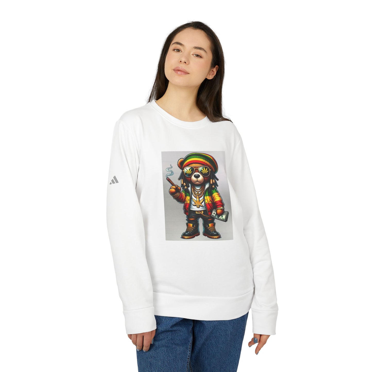 Rasta Bear Fleece Crewneck Sweatshirt - Unisex Chill Vibe