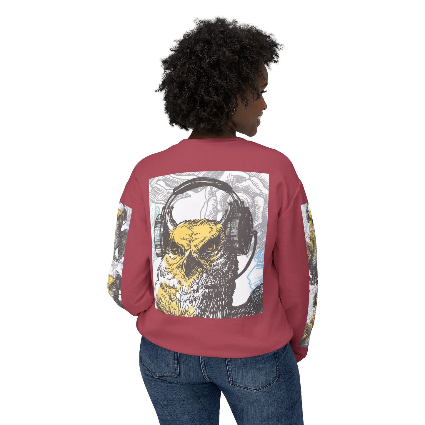 Music Lover's Owl Graphic Crewneck Sweatshirt - Unisex Lightweight Design