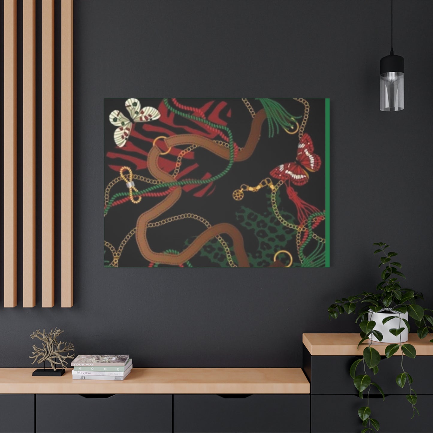 Elegant Matte Canvas Wall Art - Unique Mixed Pattern with Butterflies & Chains