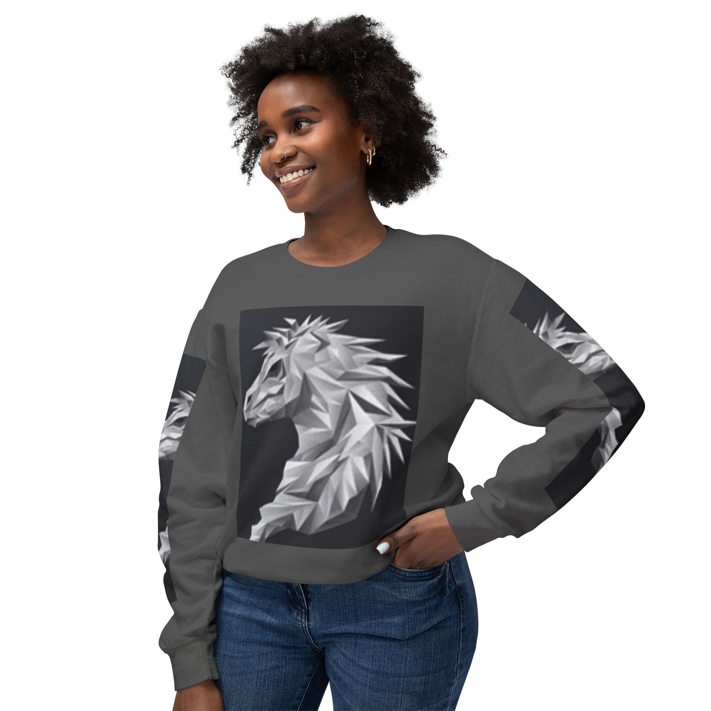 Unisex Lightweight Crewneck Sweatshirt - Stylish Geometric Horse Design