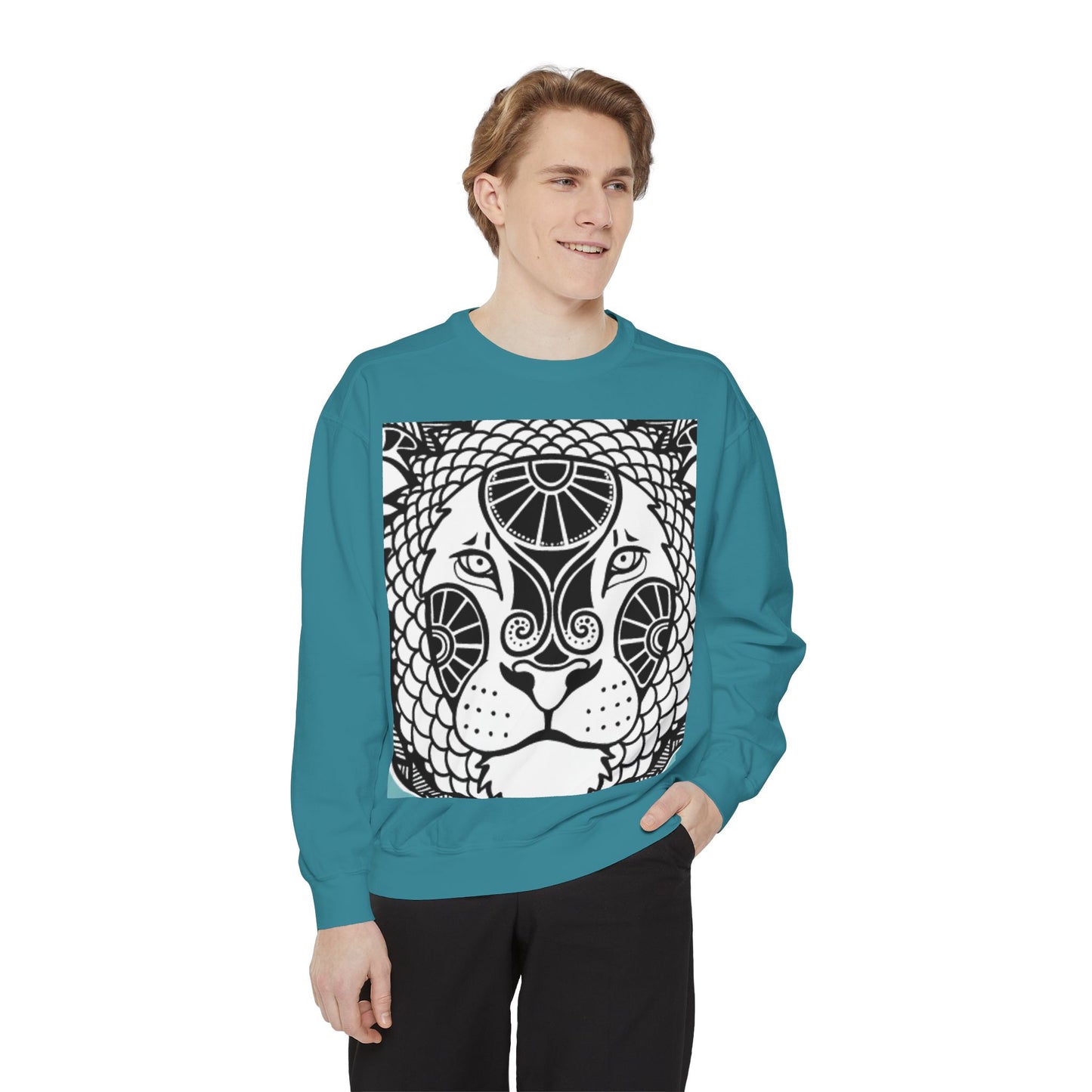 Bohemian Lion Unisex Garment-Dyed Sweatshirt - Cozy & Stylish Animal Graphic Tee for Nature Lovers