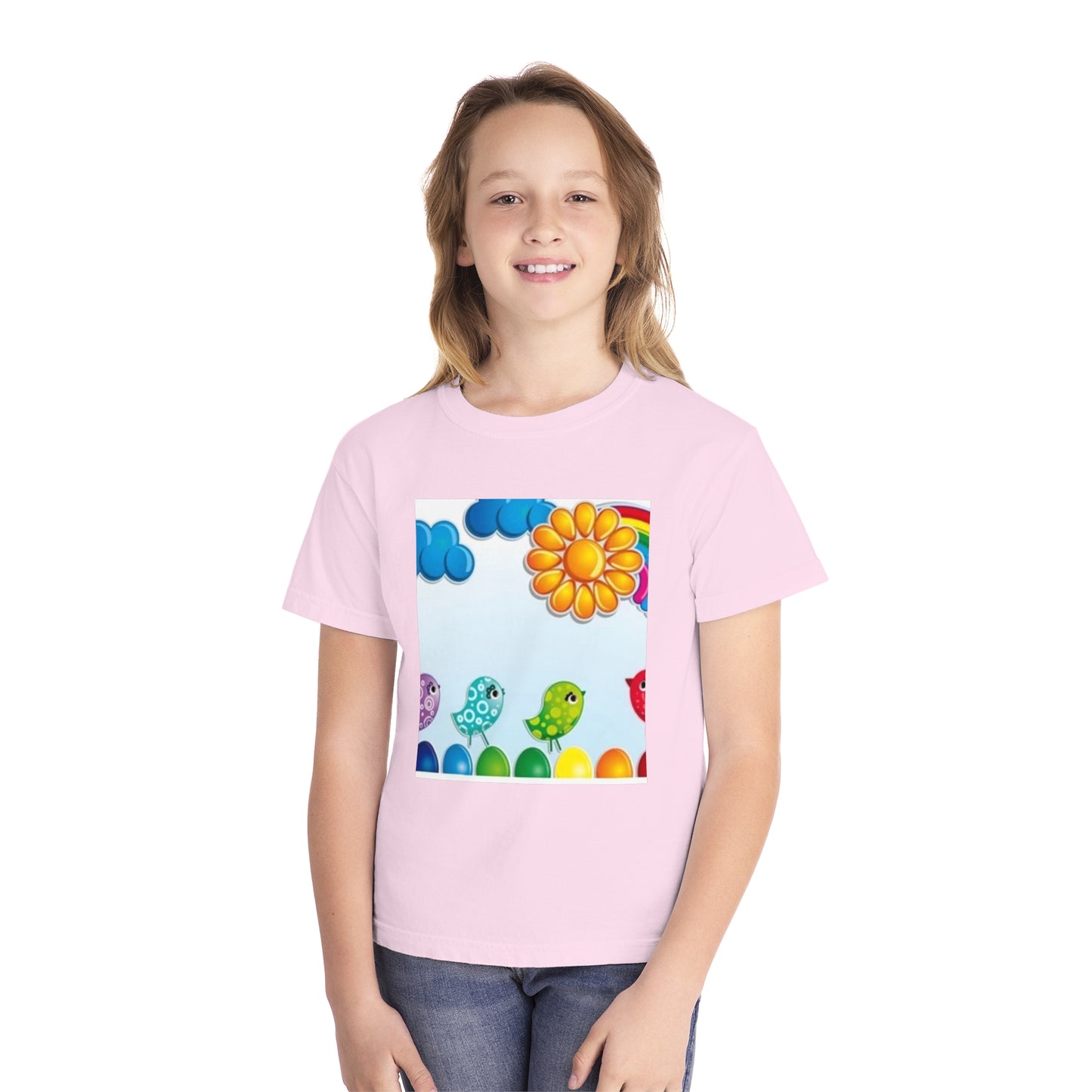 Colorful Spring Birds Youth Midweight Tee | Fun and Playful Shirt for Kids