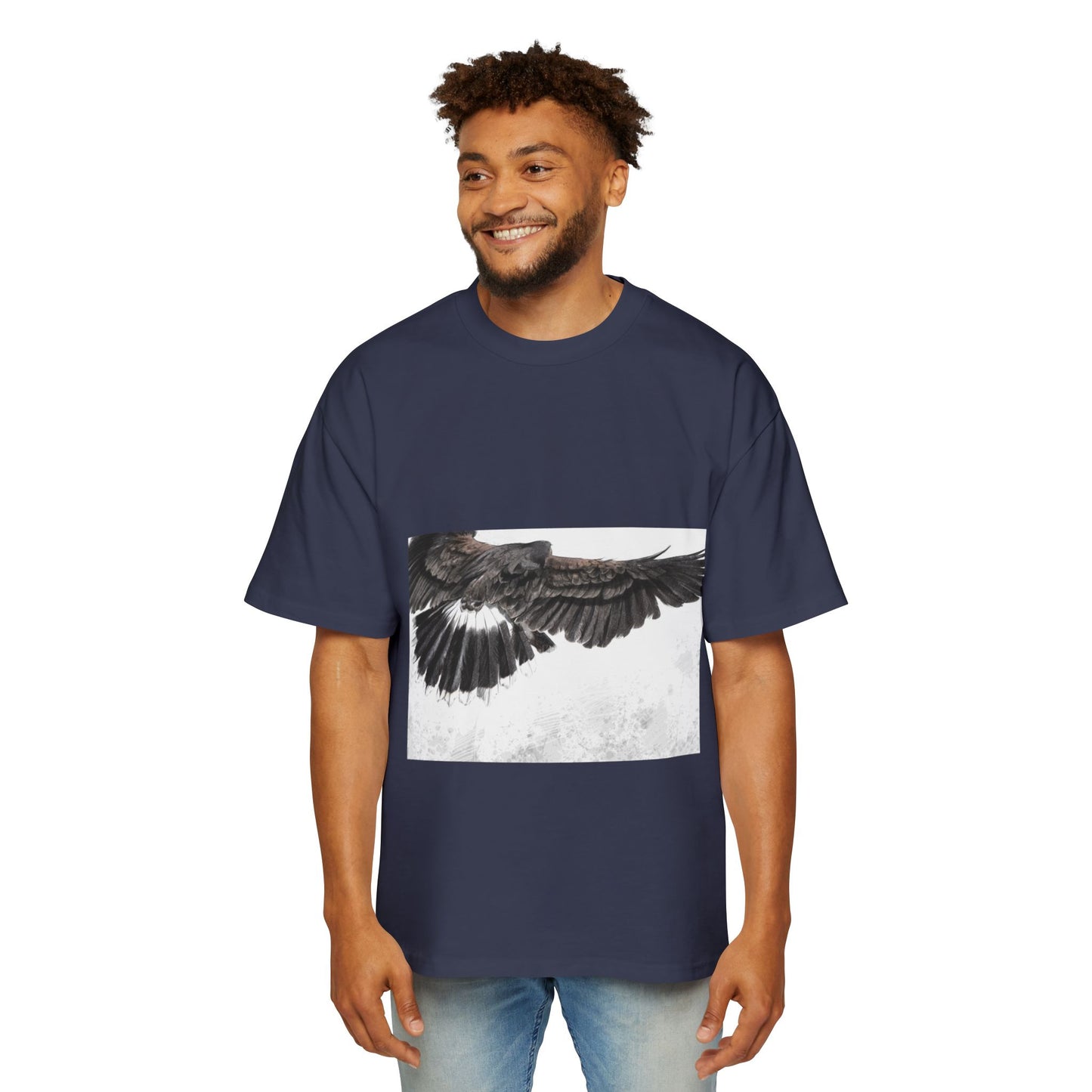 Men's Heavy Oversized Tee - Bold Eagle and Skull Print