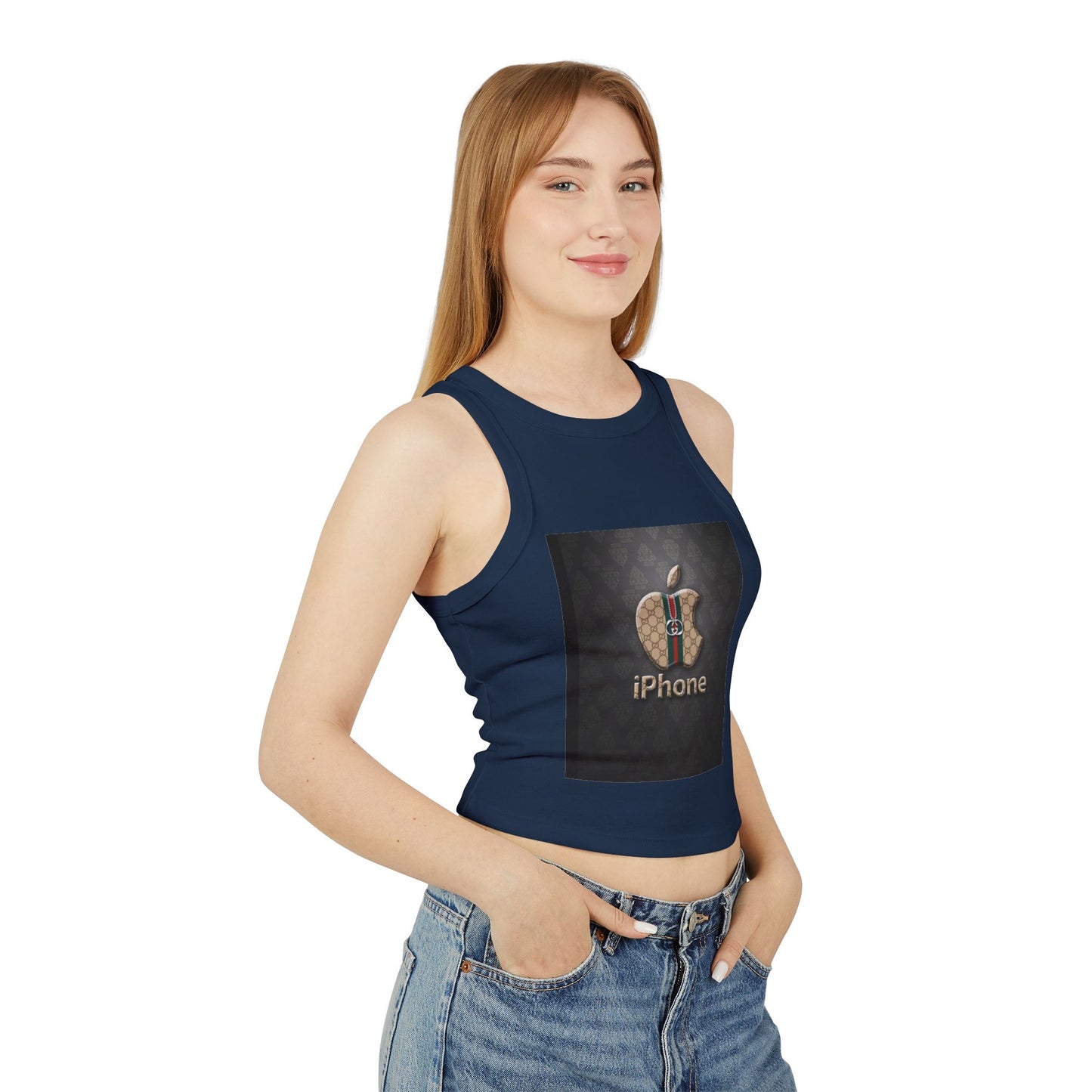 Stylish Women's Micro Rib Racer Tank Top with Logo Design