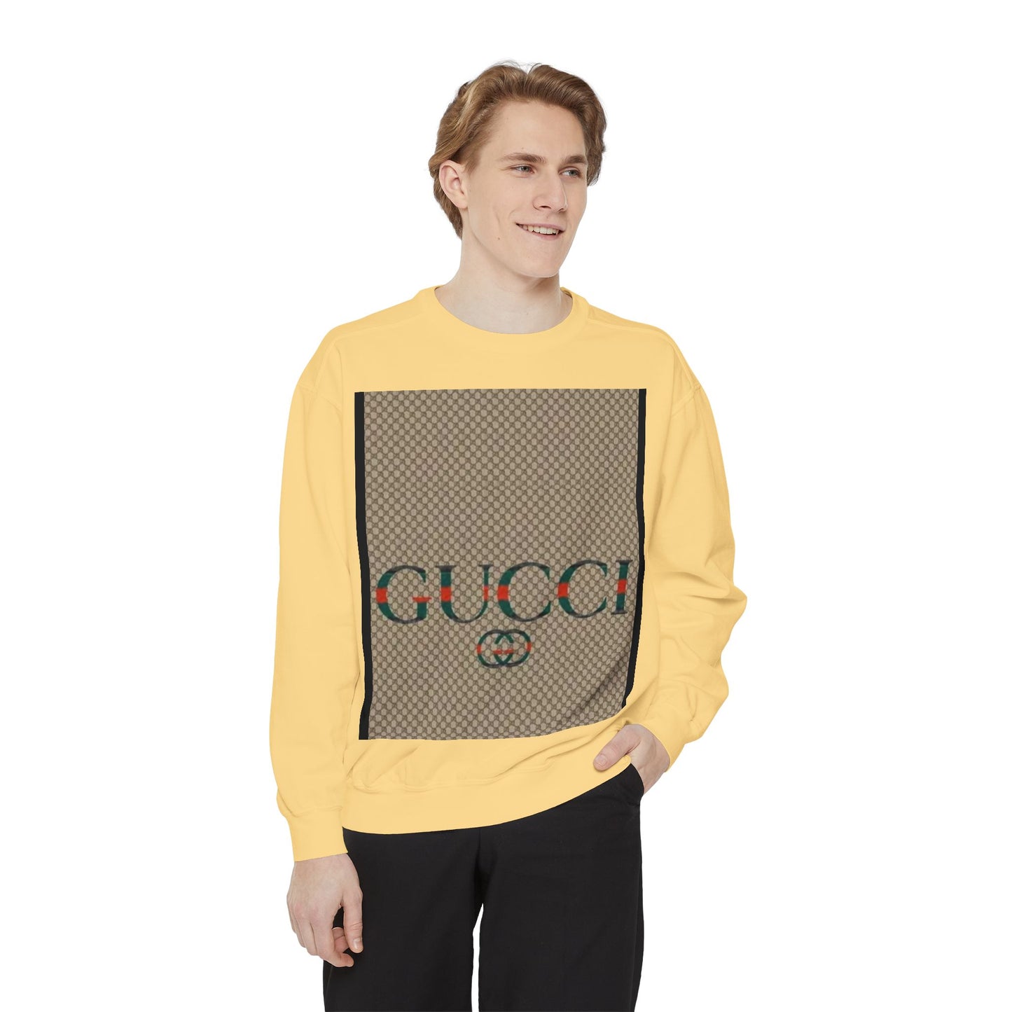 Fashionable Unisex Garment-Dyed Sweatshirt with GUCCI Design