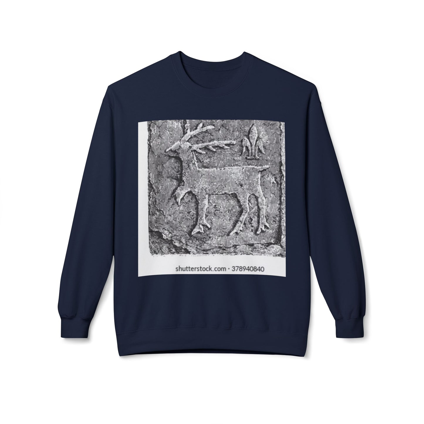Vintage-Inspired Fleece Crewneck Sweatshirt with Ancient Deer Design