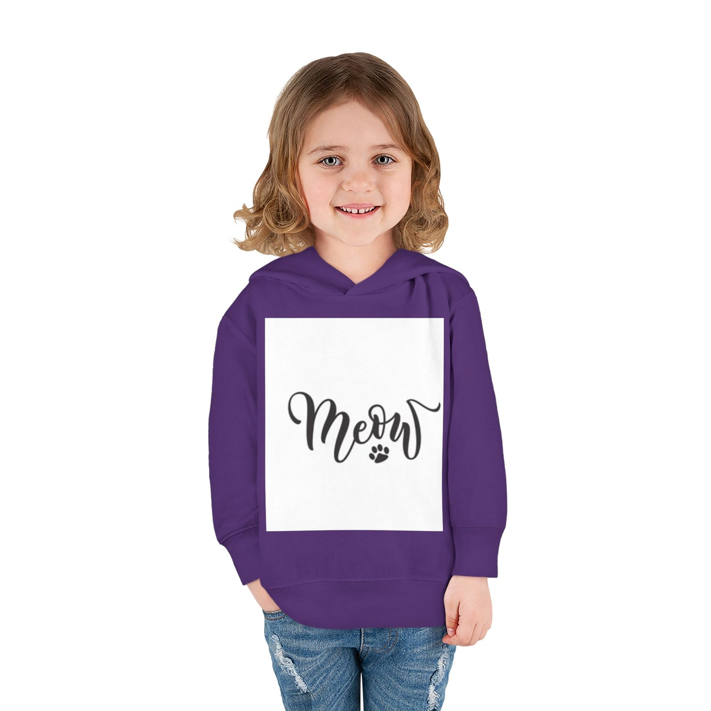 Cute Toddler Pullover Fleece Hoodie - 'Meow' Cat Design