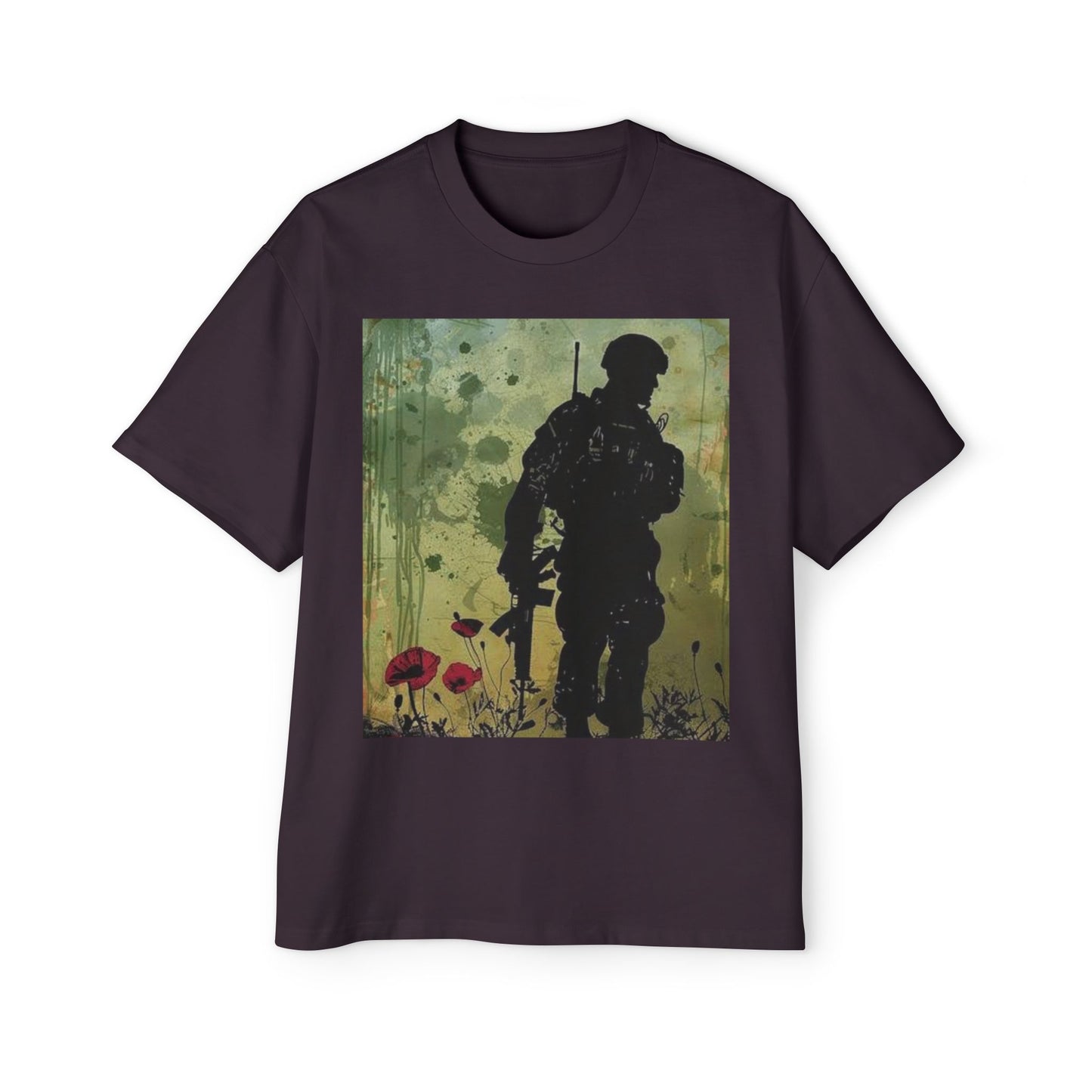 Soldier Silhouette Oversized Tee - Men's Heavy T-Shirt for Veterans and Military Enthusiasts