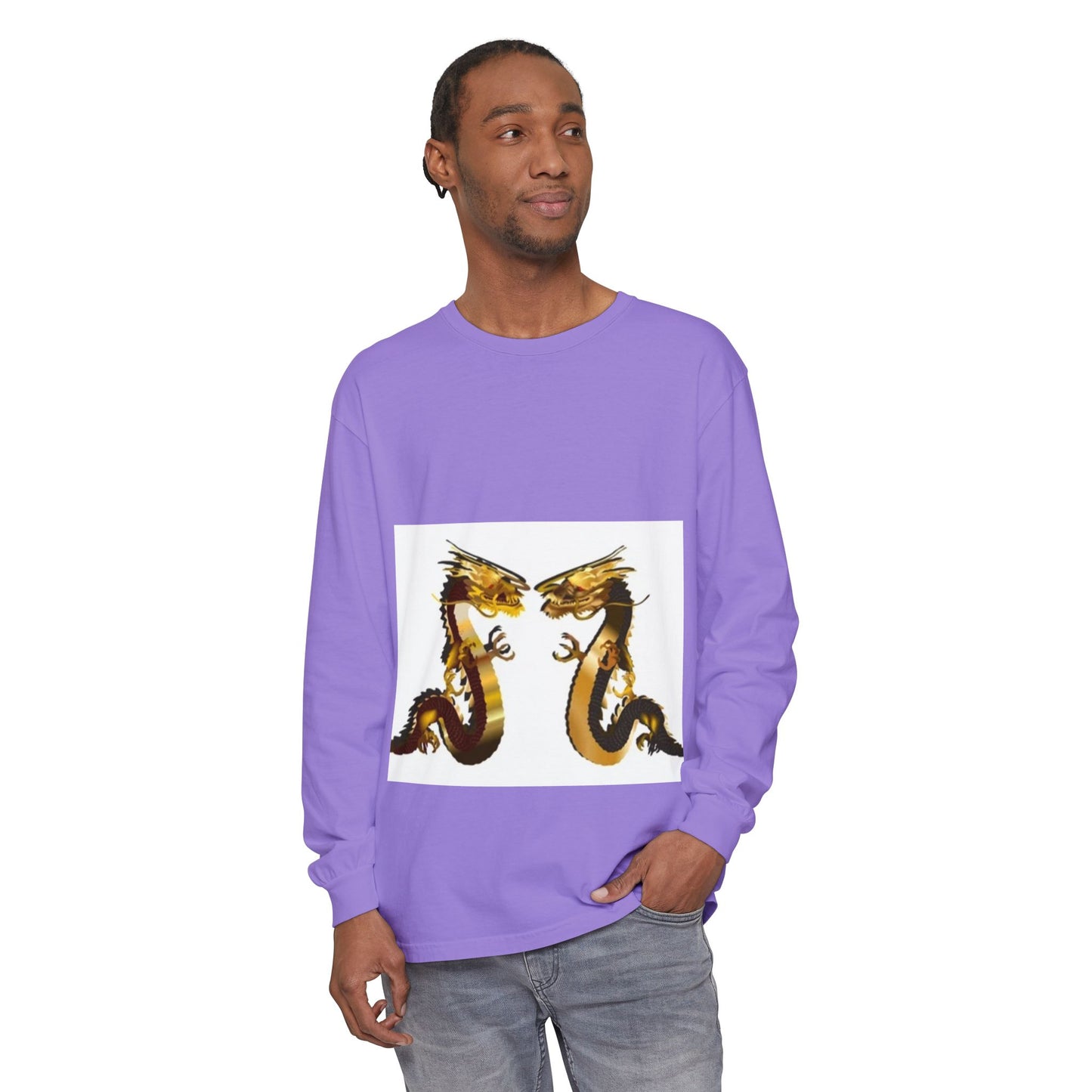 Dragon Duel Unisex Long Sleeve T-Shirt - Garment-Dyed Art Tee