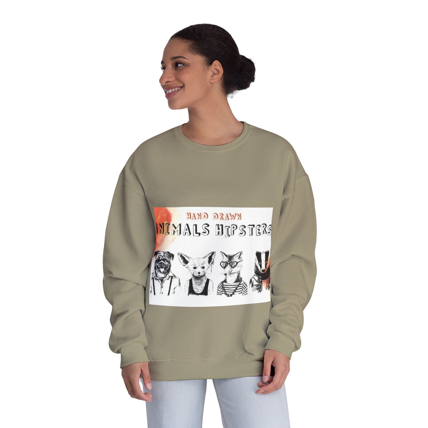 Hand Drawn Animals Hipsters Unisex Crewneck Sweatshirt