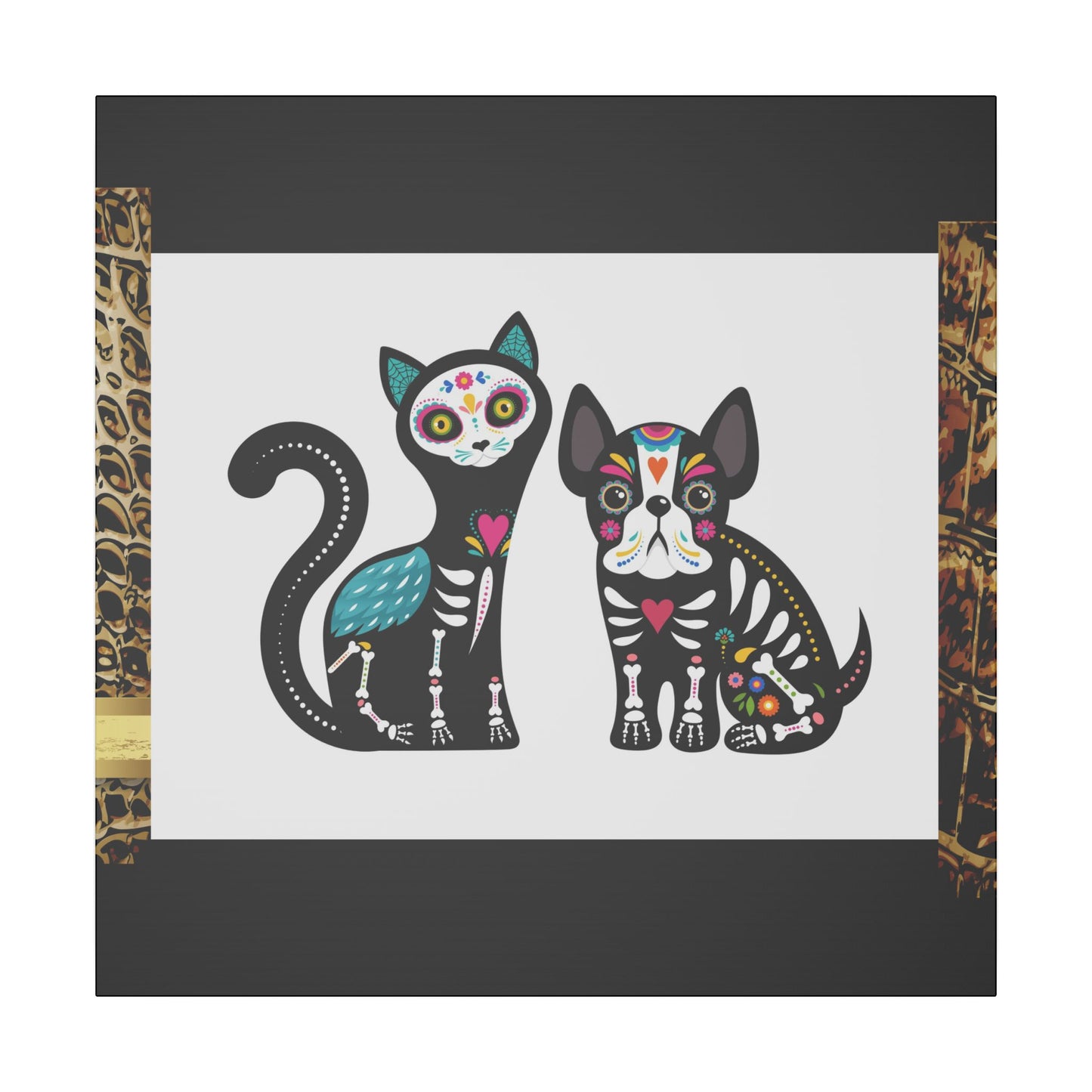 Day of the Dead Pet Canvas Art - Colorful Cat and Dog Wall Decor