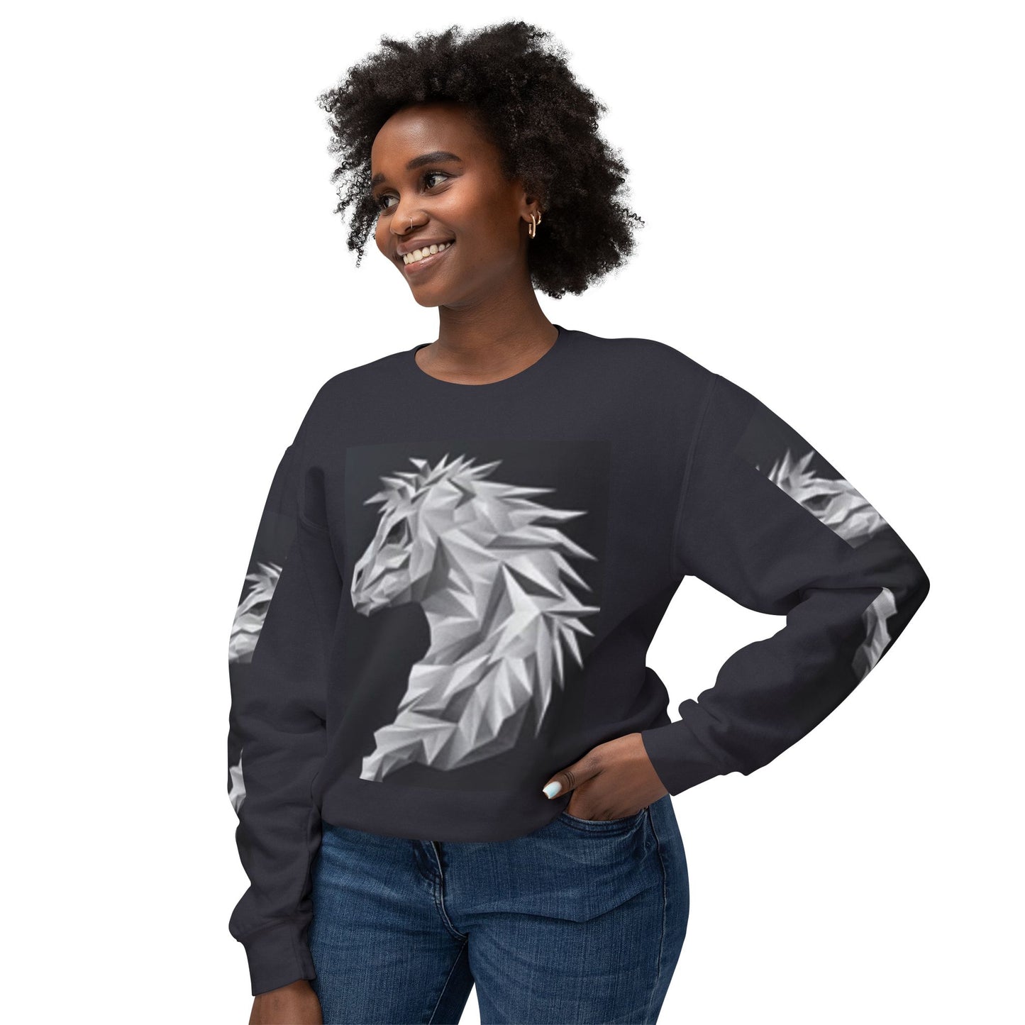 Unisex Lightweight Crewneck Sweatshirt - Stylish Geometric Horse Design