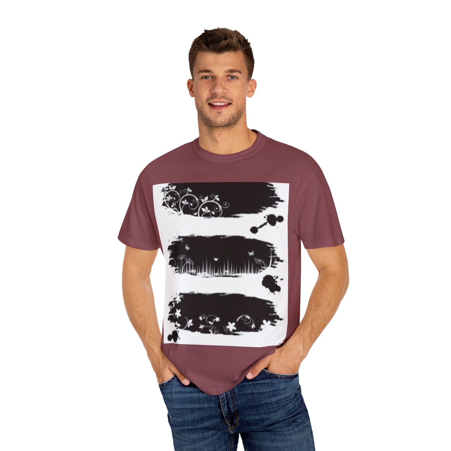 Artistic Unisex Garment-Dyed T-Shirt with Floral Design
