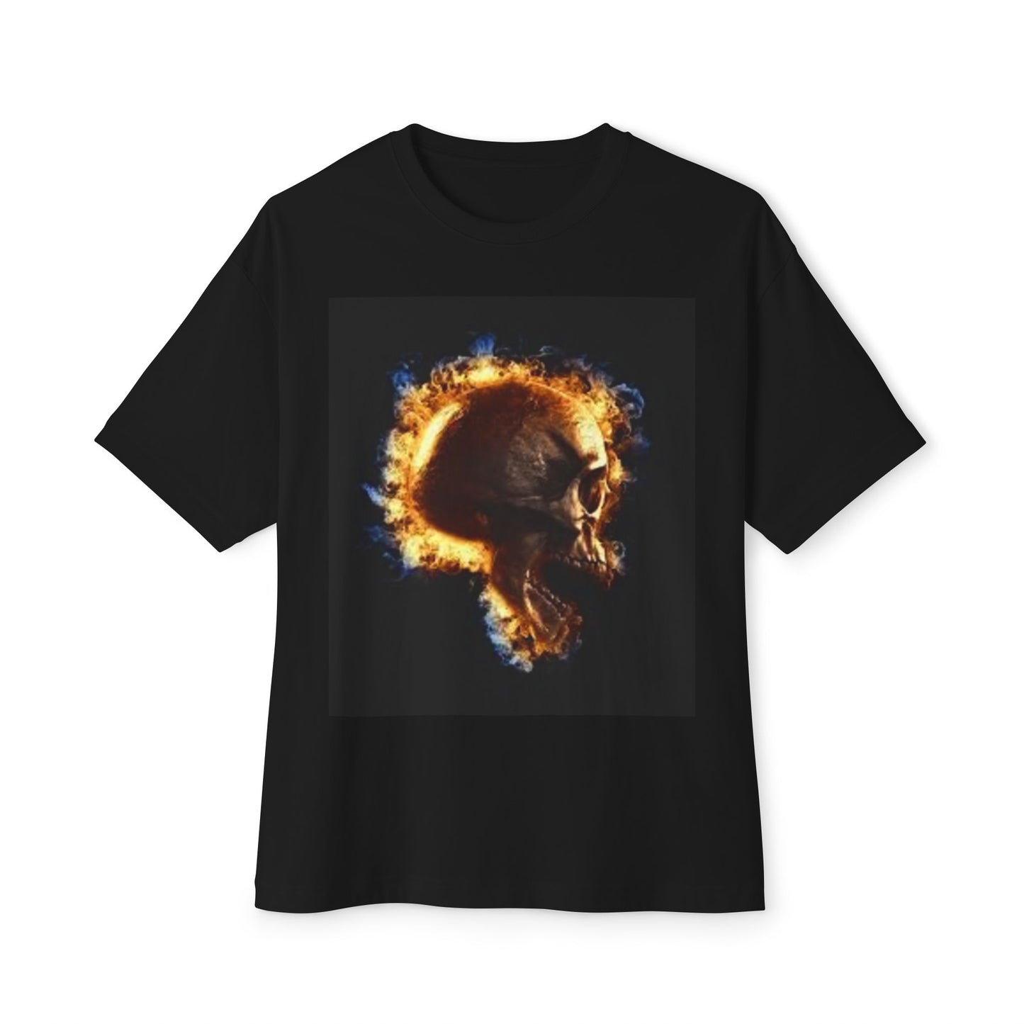Burning Skull Oversized Boxy Tee - Unisex Graphic Tee for Bold Fashion Enthusiasts