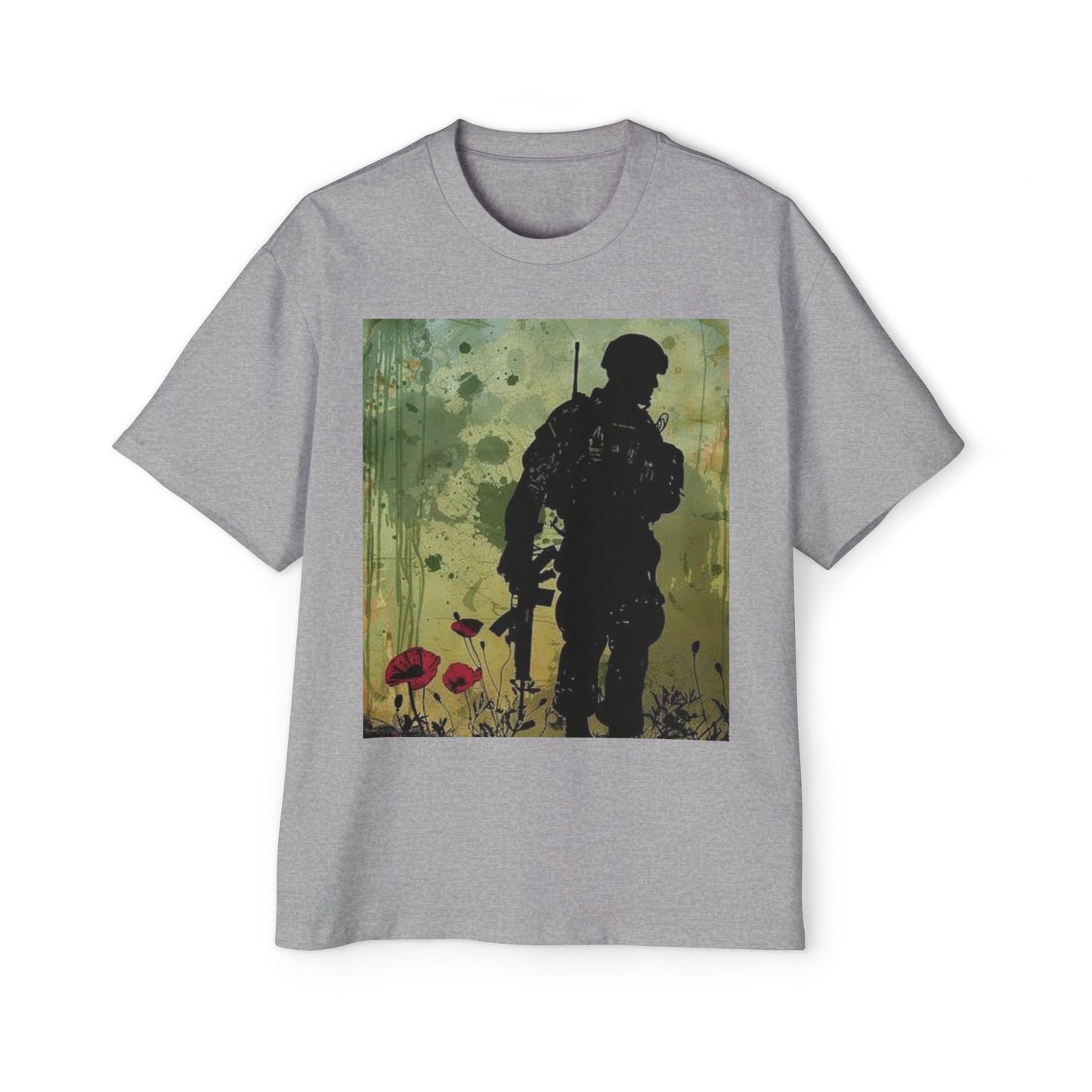 Soldier Silhouette Oversized Tee - Men's Heavy T-Shirt for Veterans and Military Enthusiasts
