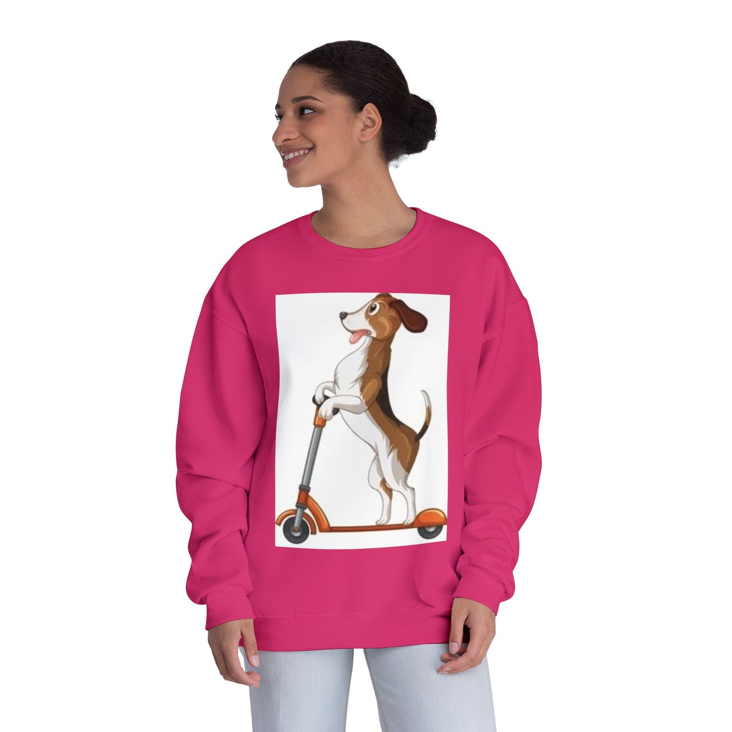 Dog Lover Crewneck Sweatshirt - Fun Beagle on Scooter Design