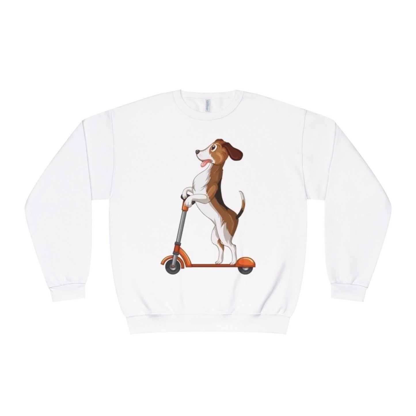 Dog Lover Crewneck Sweatshirt - Fun Beagle on Scooter Design
