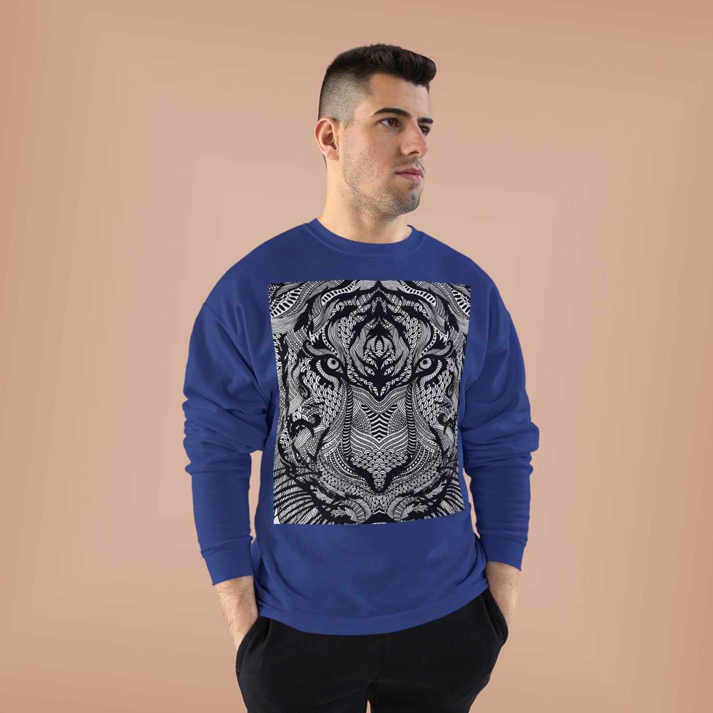 Unisex EcoSmart Tiger Graphic Crewneck Sweatshirt - Bold Black & White Design