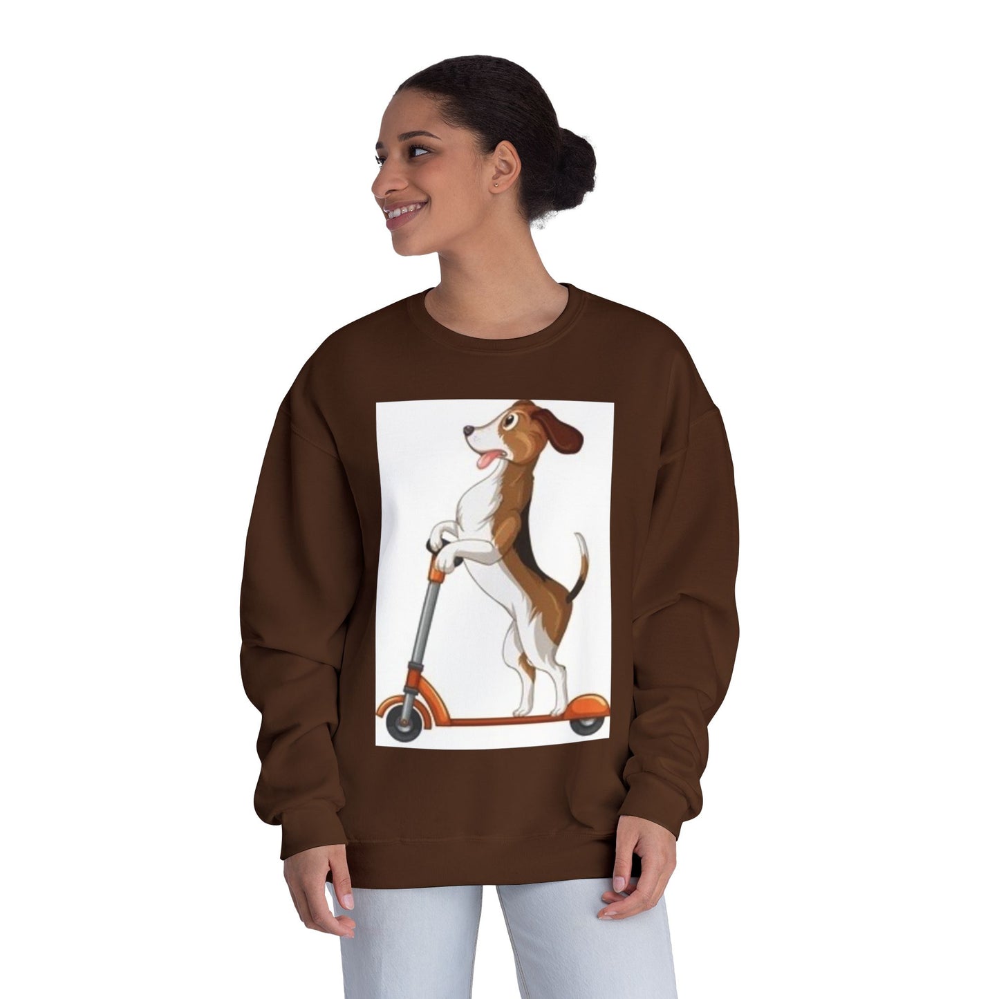 Dog Lover Crewneck Sweatshirt - Fun Beagle on Scooter Design