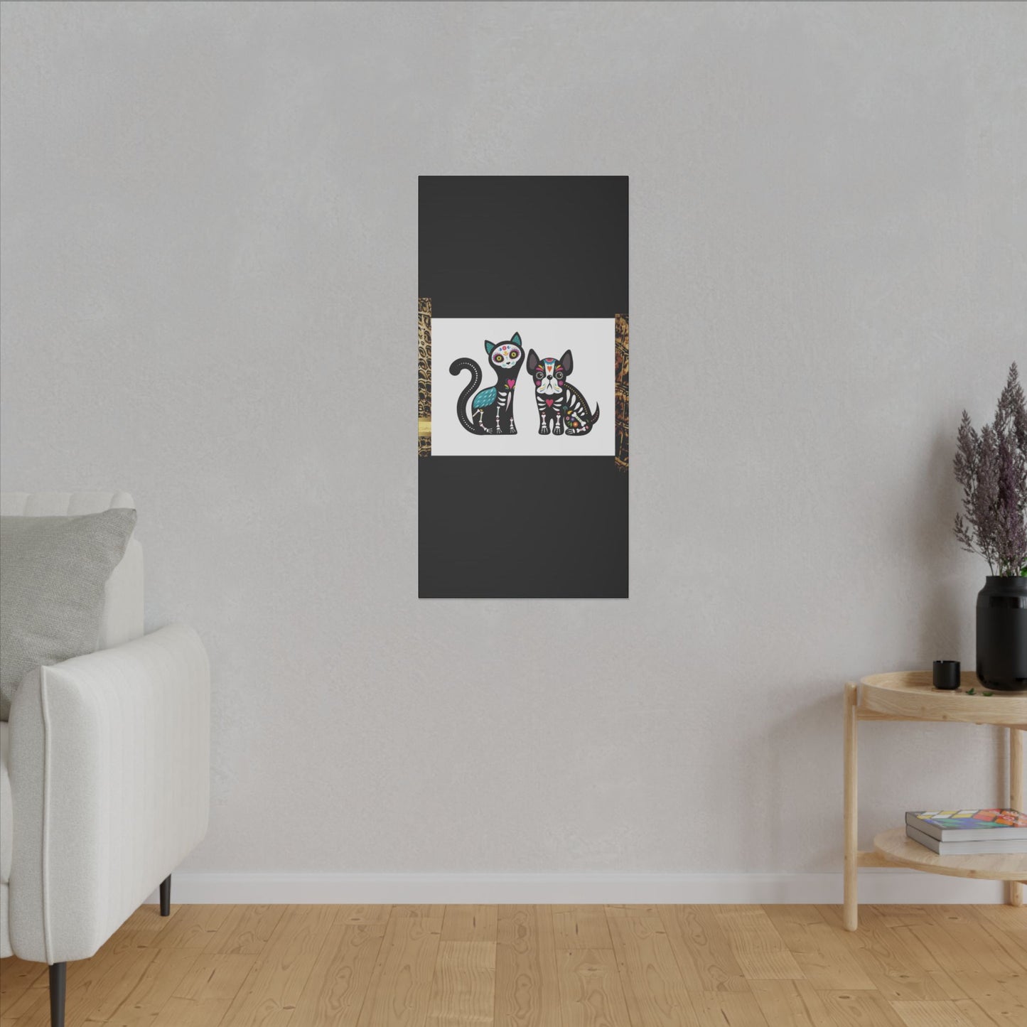Day of the Dead Pet Canvas Art - Colorful Cat and Dog Wall Decor