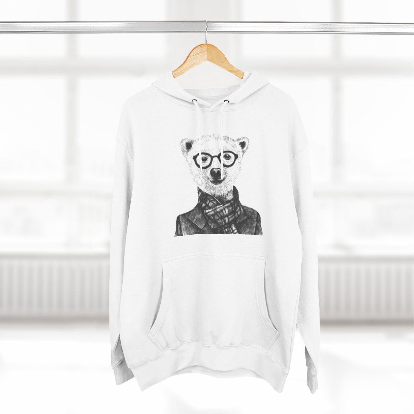Cute Polar Bear Hoodie - Cozy Fleece with Glasses Design