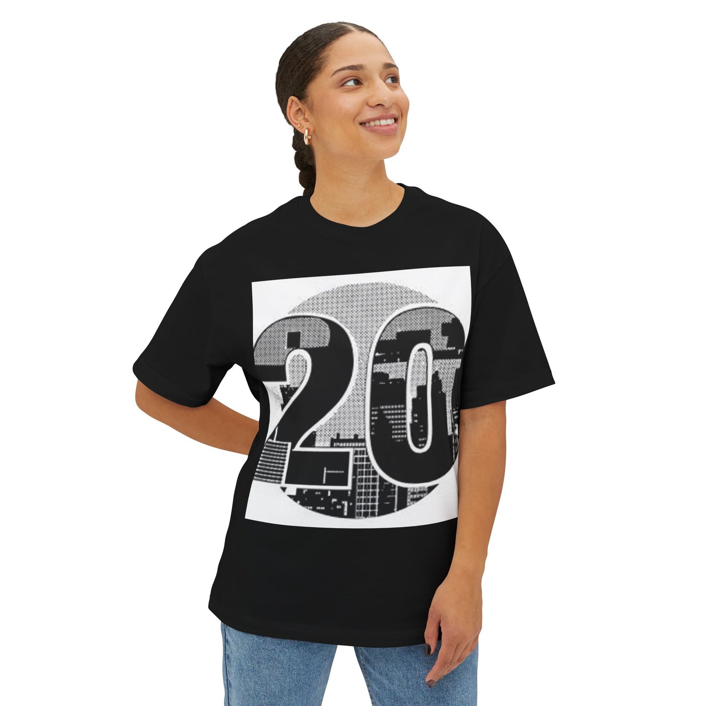 Retro Cityscape 20 Unisex Oversized Boxy Tee - Street Style Graphic Top