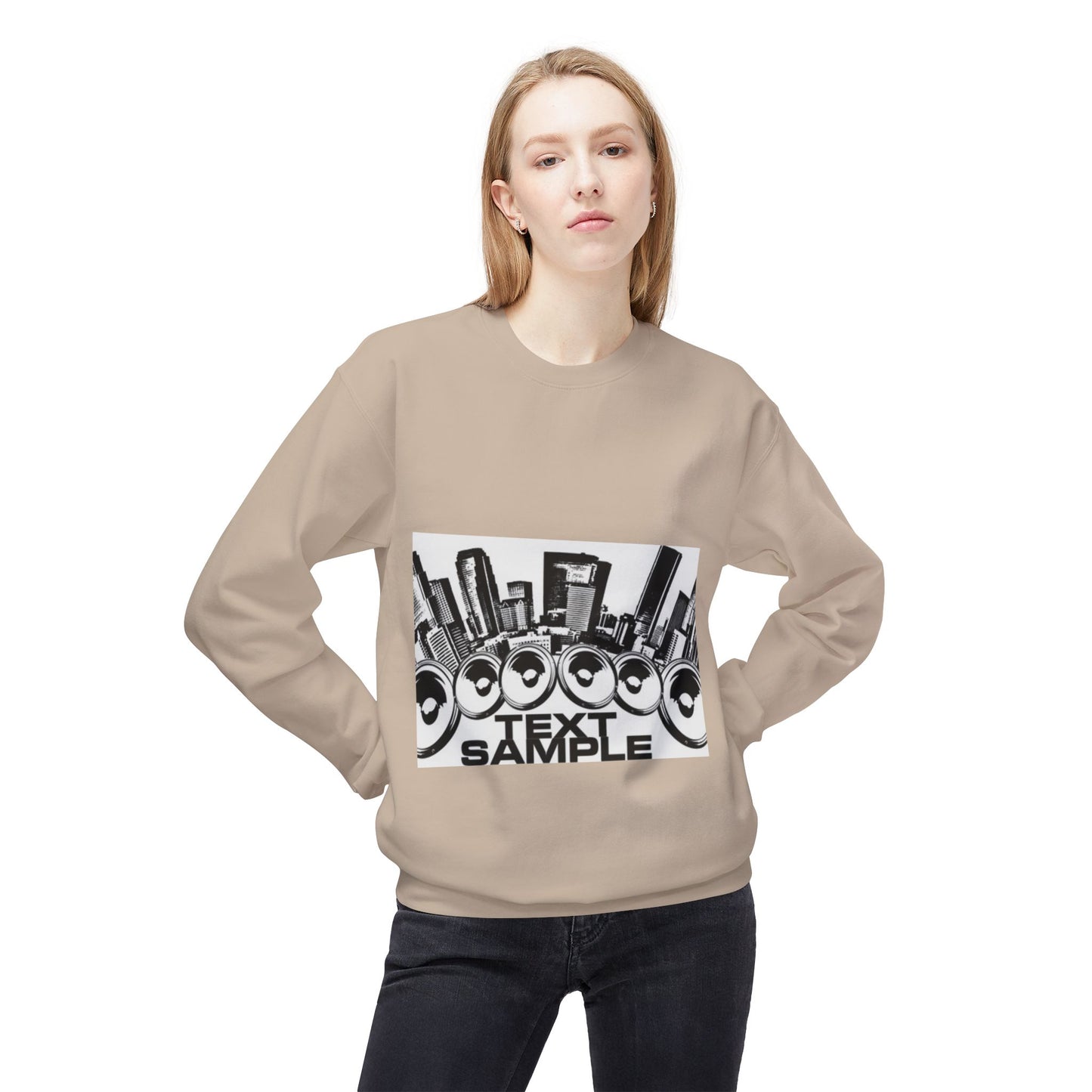 Urban Vibe Sound Wave Crewneck Sweatshirt - Unisex Fleece with Cityscape Design