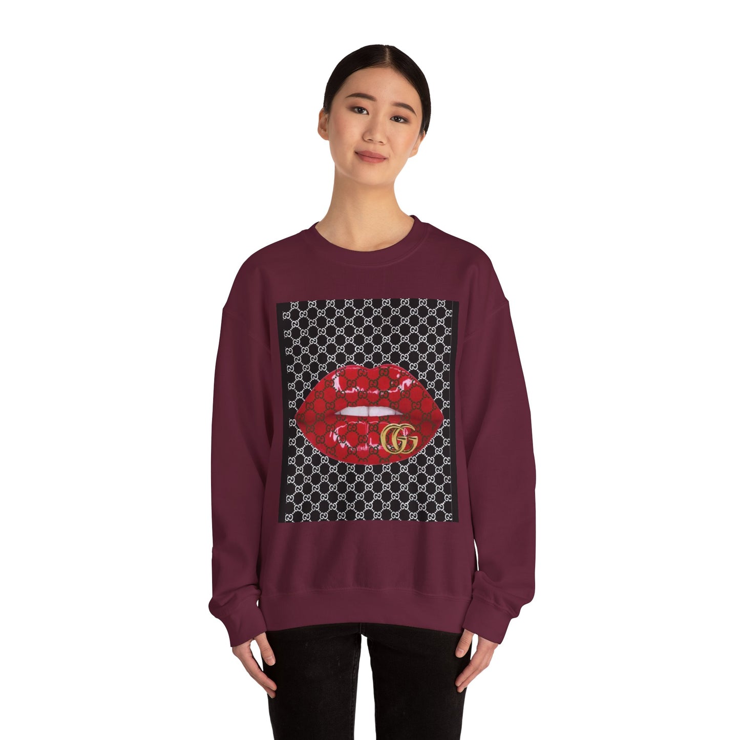 Trendy Unisex Graphic Crewneck Sweatshirt with Lip Design