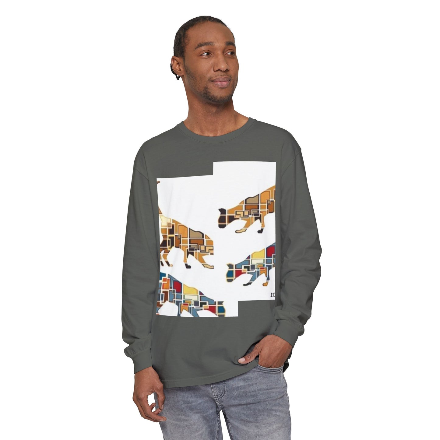 Artful Cat Silhouette Long Sleeve T-Shirt - Perfect for Animal Lovers