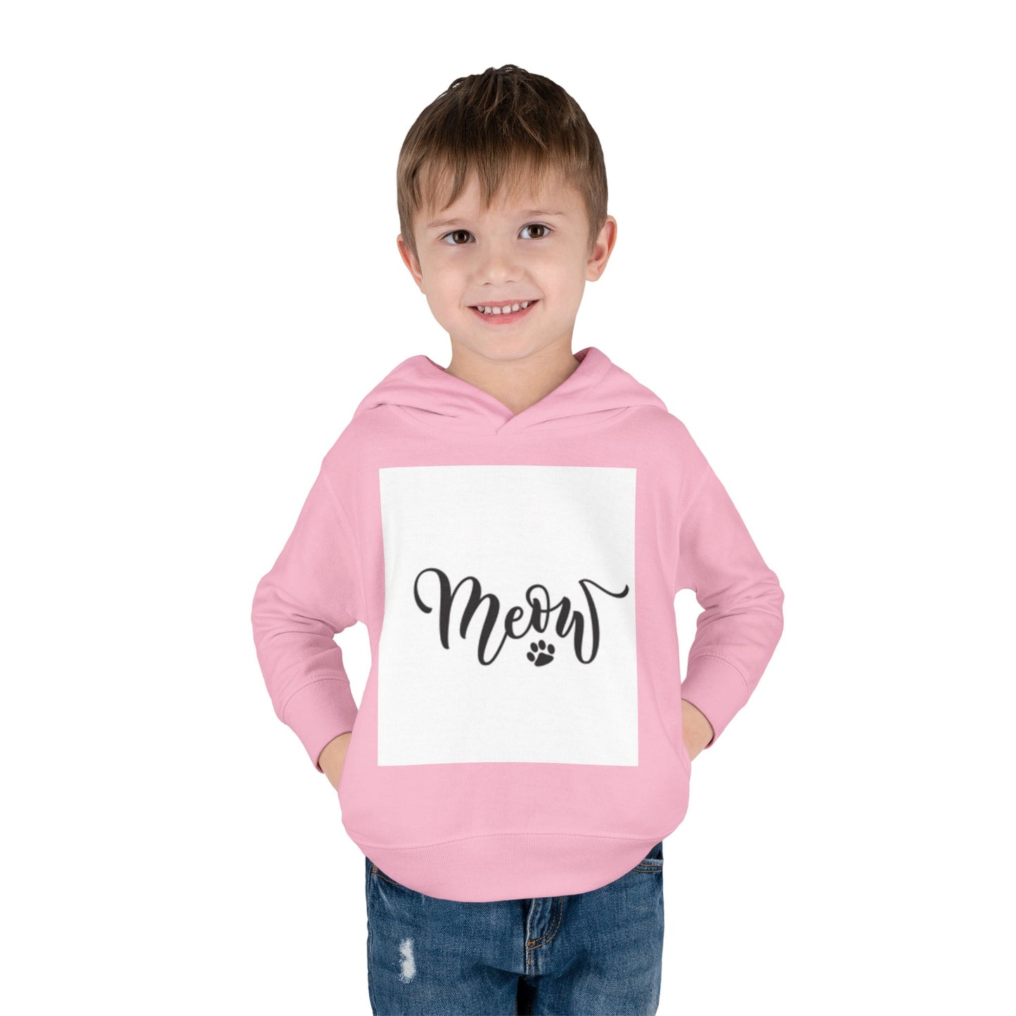 Cute Toddler Pullover Fleece Hoodie - 'Meow' Cat Design