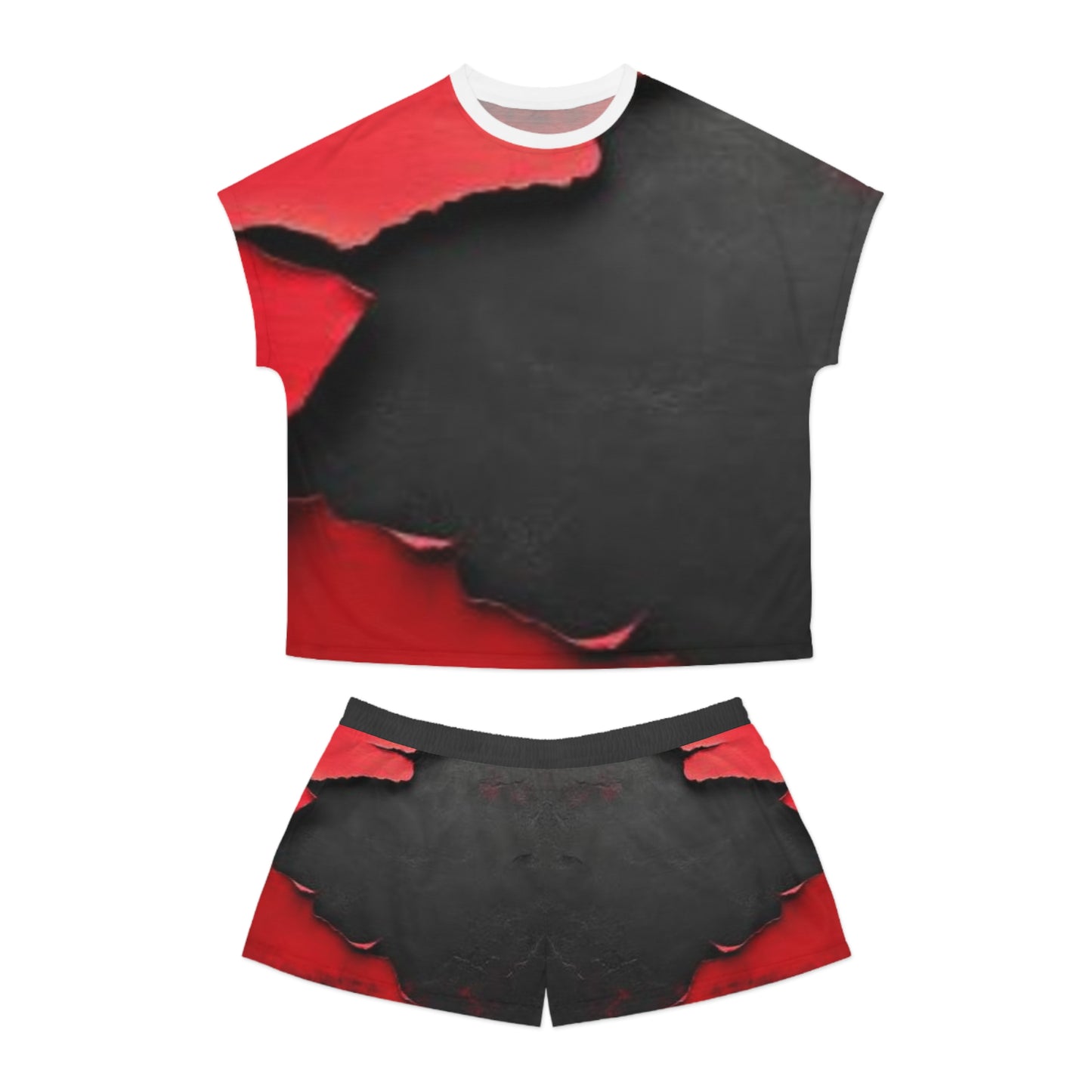 Women's Short Pajama Set - Edgy Black & Red Design for Cozy Nights
