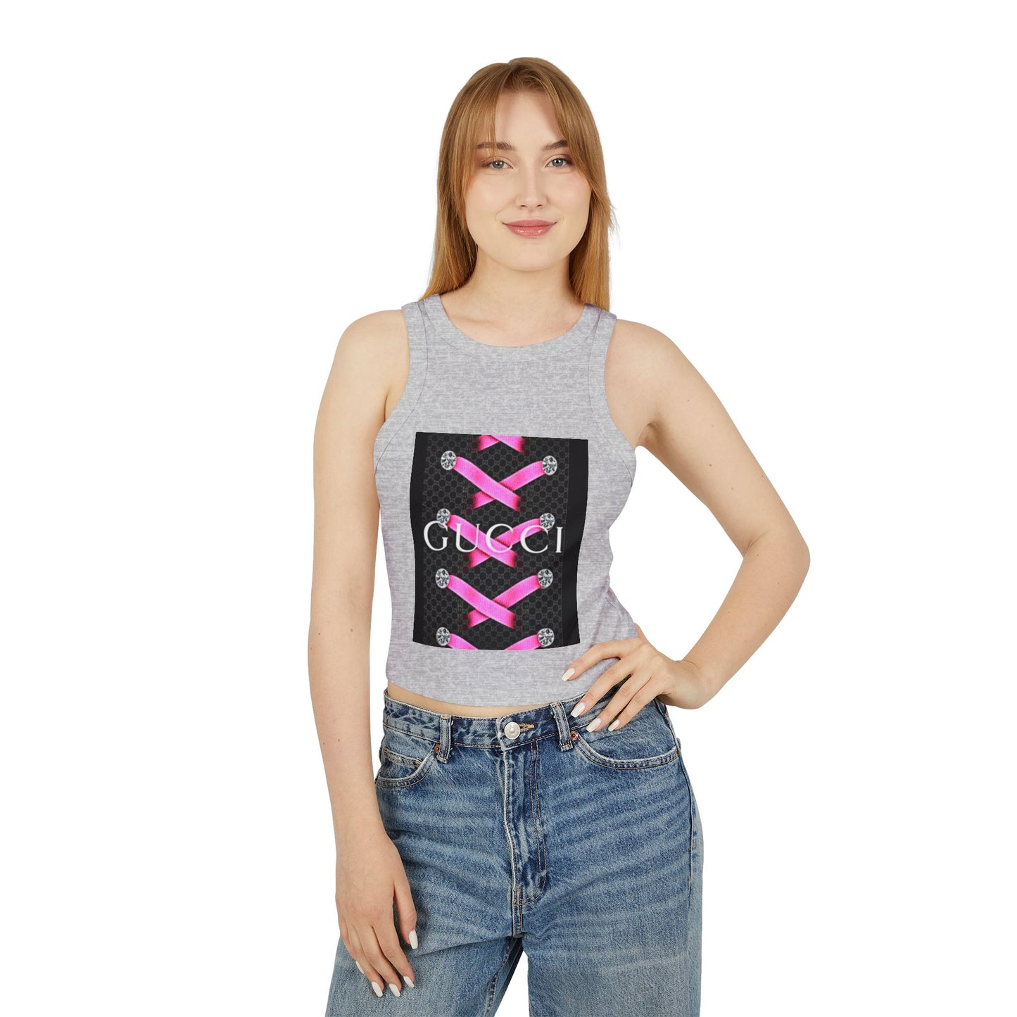 Stylish Women's Micro Rib Racer Tank Top with Pink Laces Design